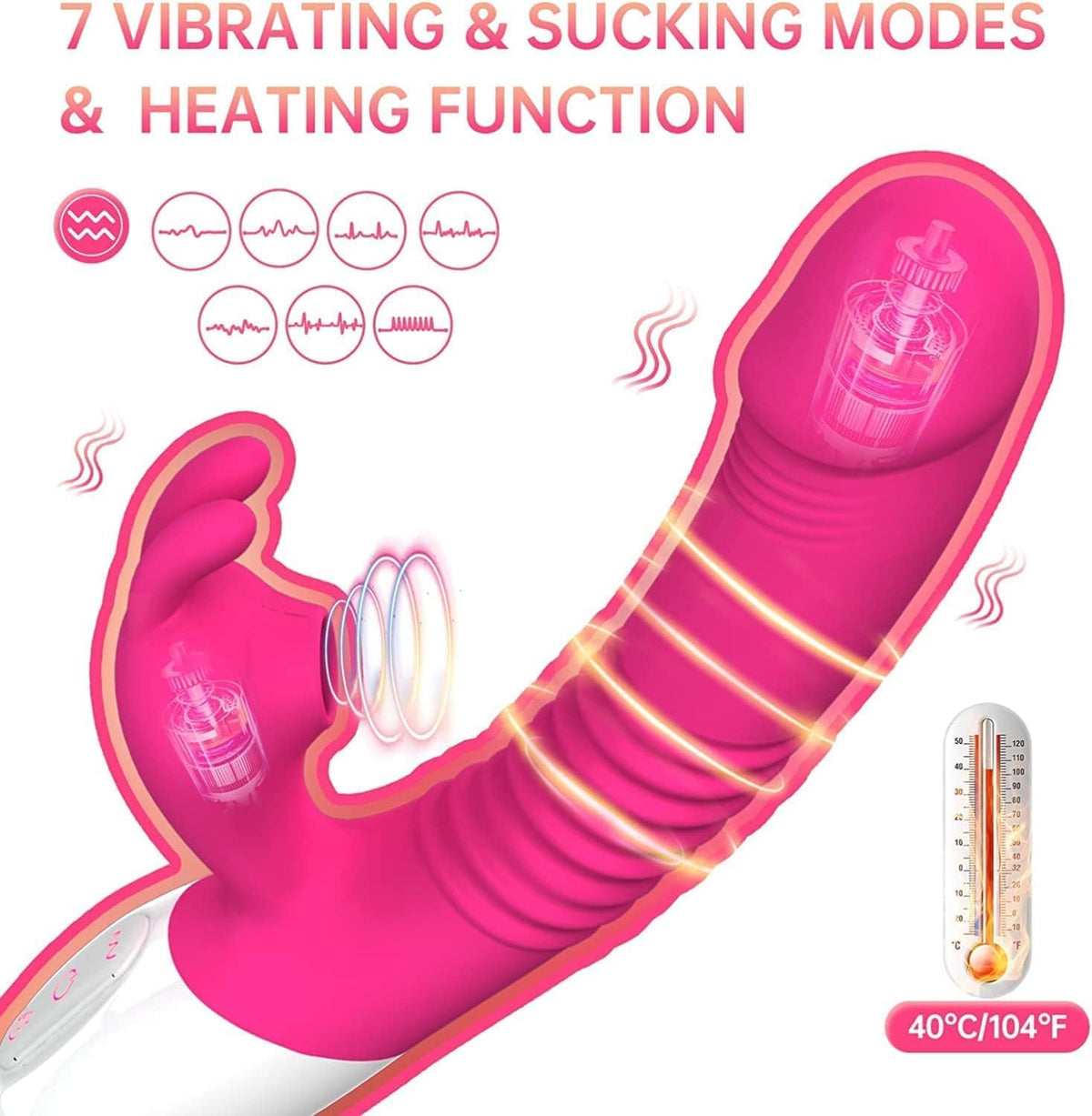 Juego de juguetes de placer con orejas de conejo rosadas, motor dua...
