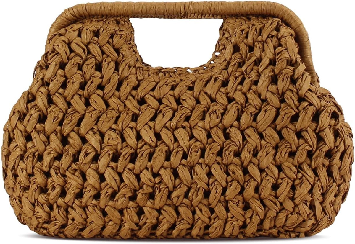 FUKEFUKEUS Bolso de mano de paja para mujer, bolsa de bola de masa...