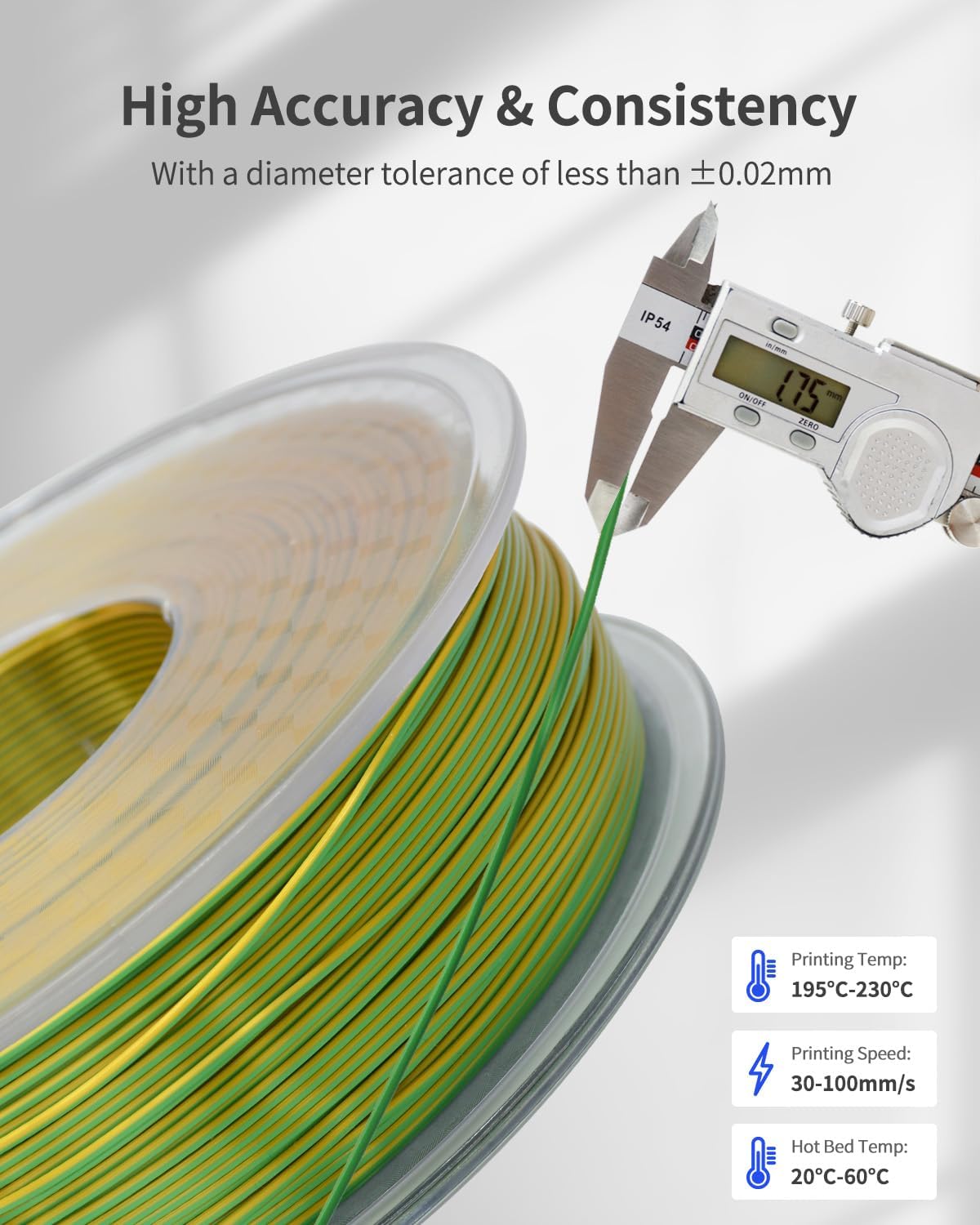 XZN Filamento PLA de Seda 1.75mm de Doble Color Amarillo Verde 1KG,...