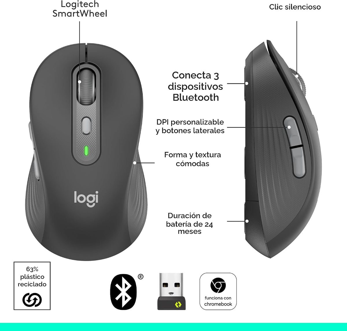 Logitech Signature Plus M750 L, ratón inalámbrico para manos grande...