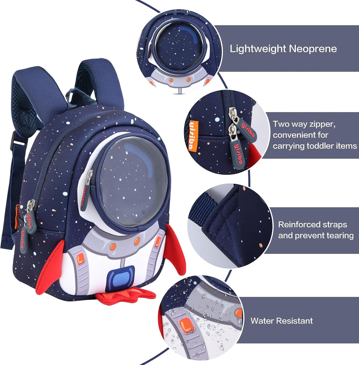 yisibo Mochila Rocket para niños pequeños con correa de arnés de se...