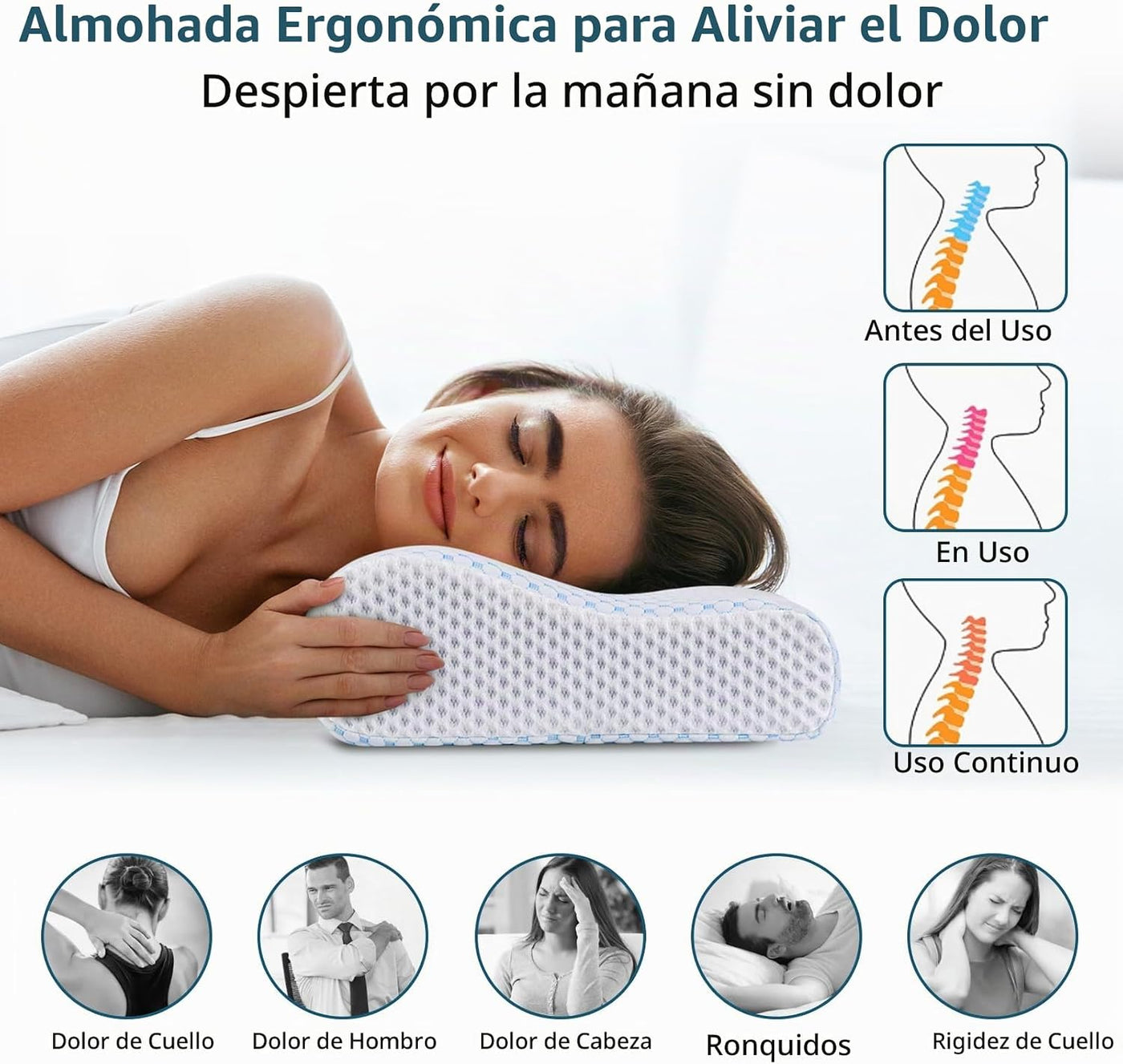 Almohadas de Espuma Viscoelástica Almohada para el Cuello para Aliv...