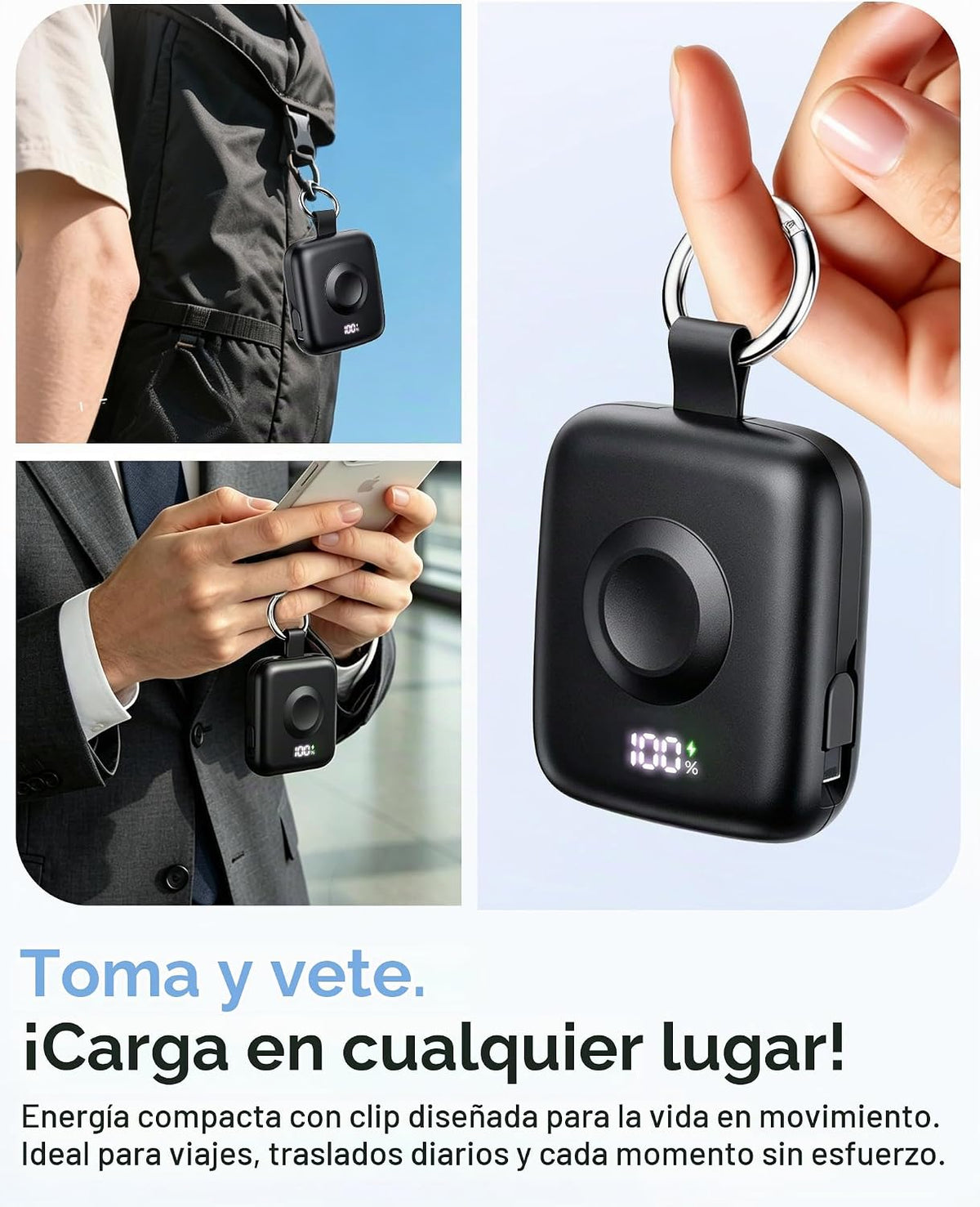 Cargador portátil 3 en 1, más pequeño 10000mAh incorporado cables 2...