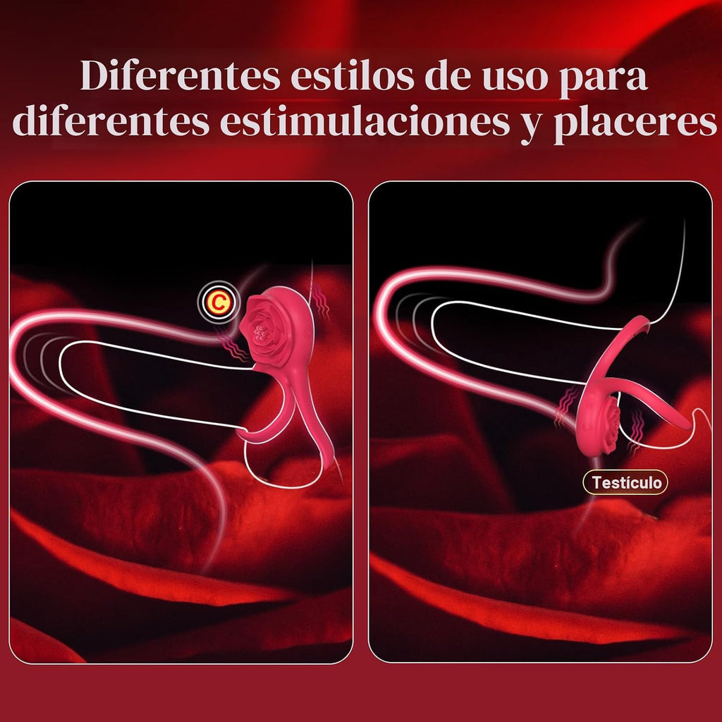 Anillo vibrador para el pene con estimulador de clítoris rosa, vibr...