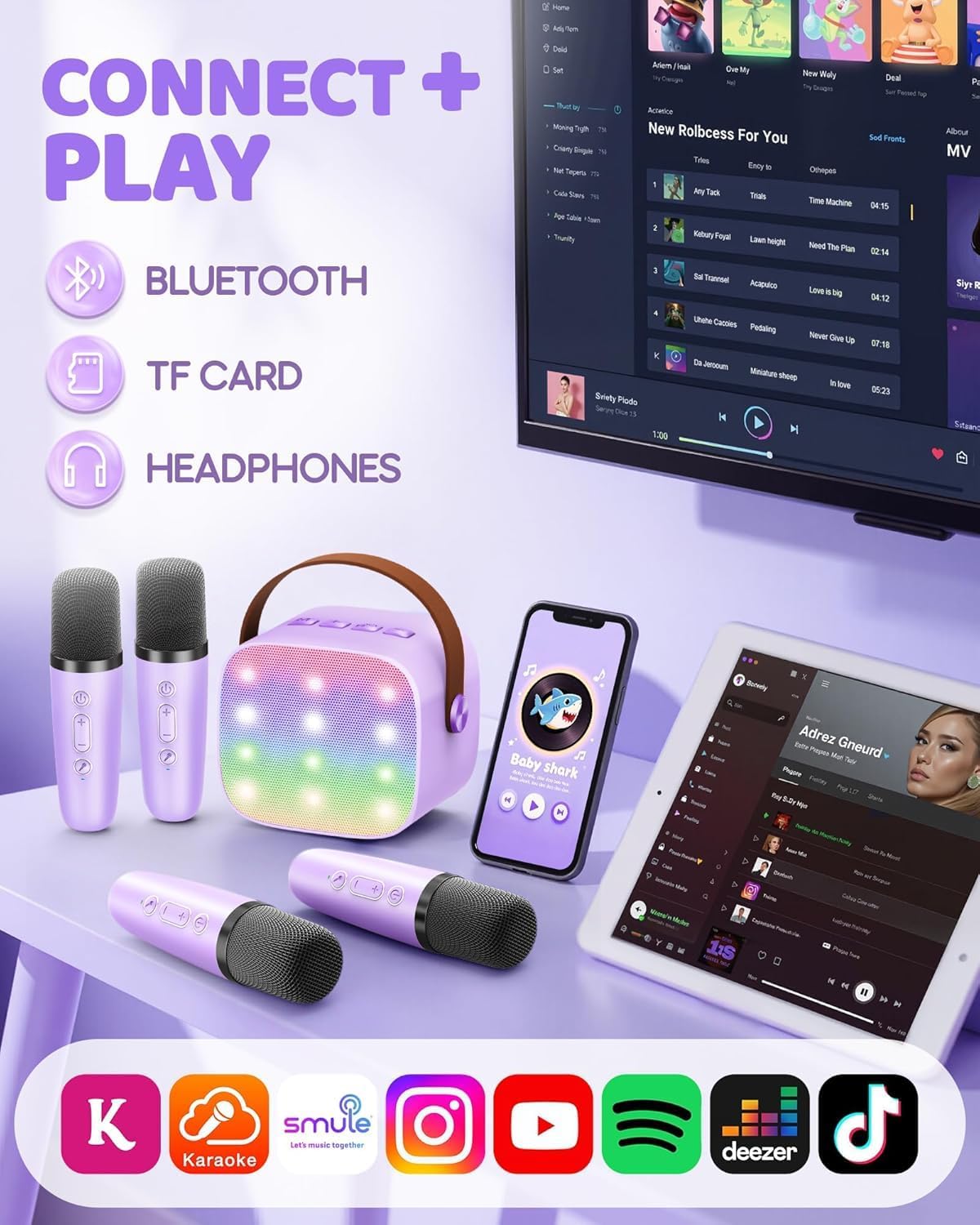 YLL Mini máquina de karaoke con 4 micrófonos inalámbricos, regalos...
