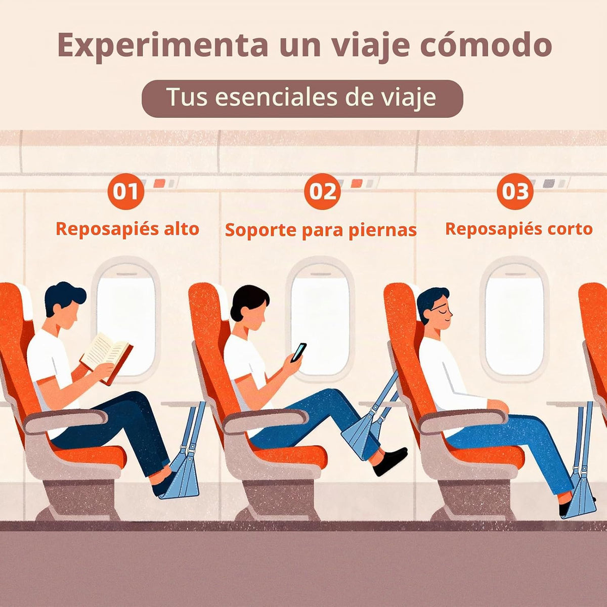 Hamaca para pies de avión, reposapiés sin colapso para viajes en av...