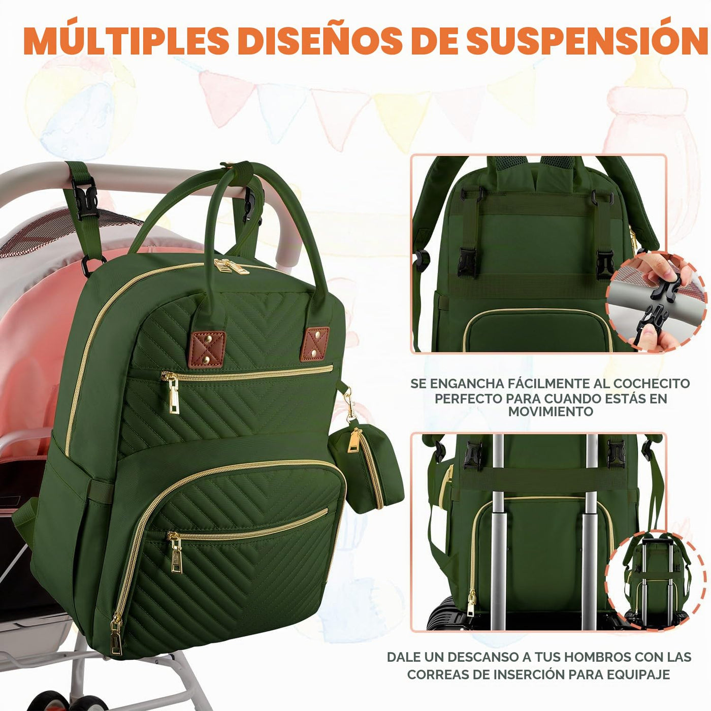 Tenot Mochila para pañales de bebé, bolsas de pañales de viaje para...