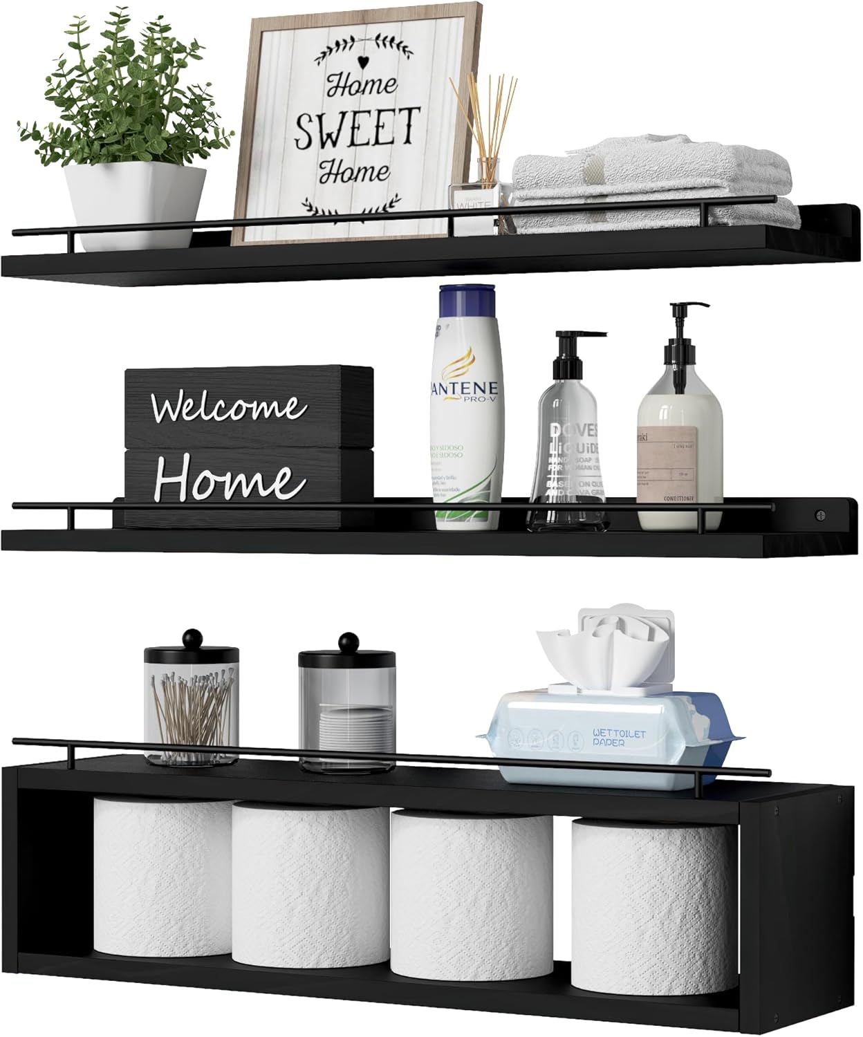 WOPITUES Estantes flotantes para pared de 24 pulgadas con estante d...