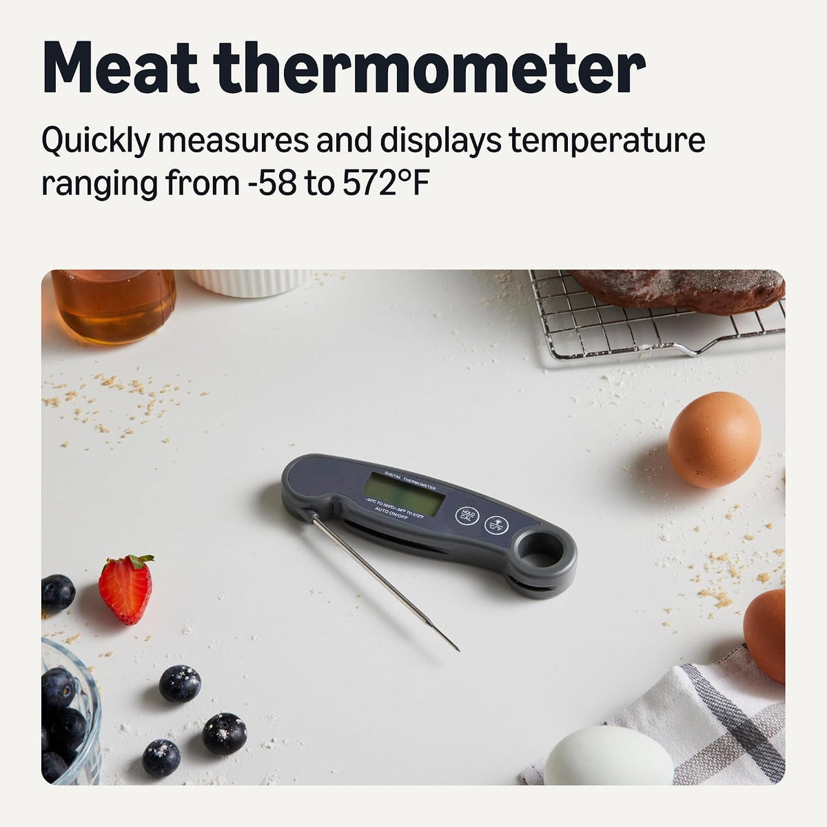 Amazon Basics Termómetro digital para carne de lectura instantánea,...