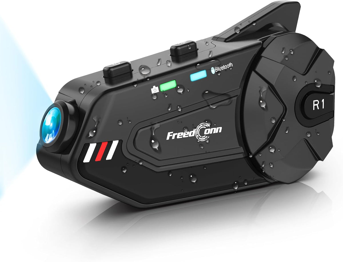 FreedConn R1plus - Casco de motocicleta con Bluetooth e intercomuni...