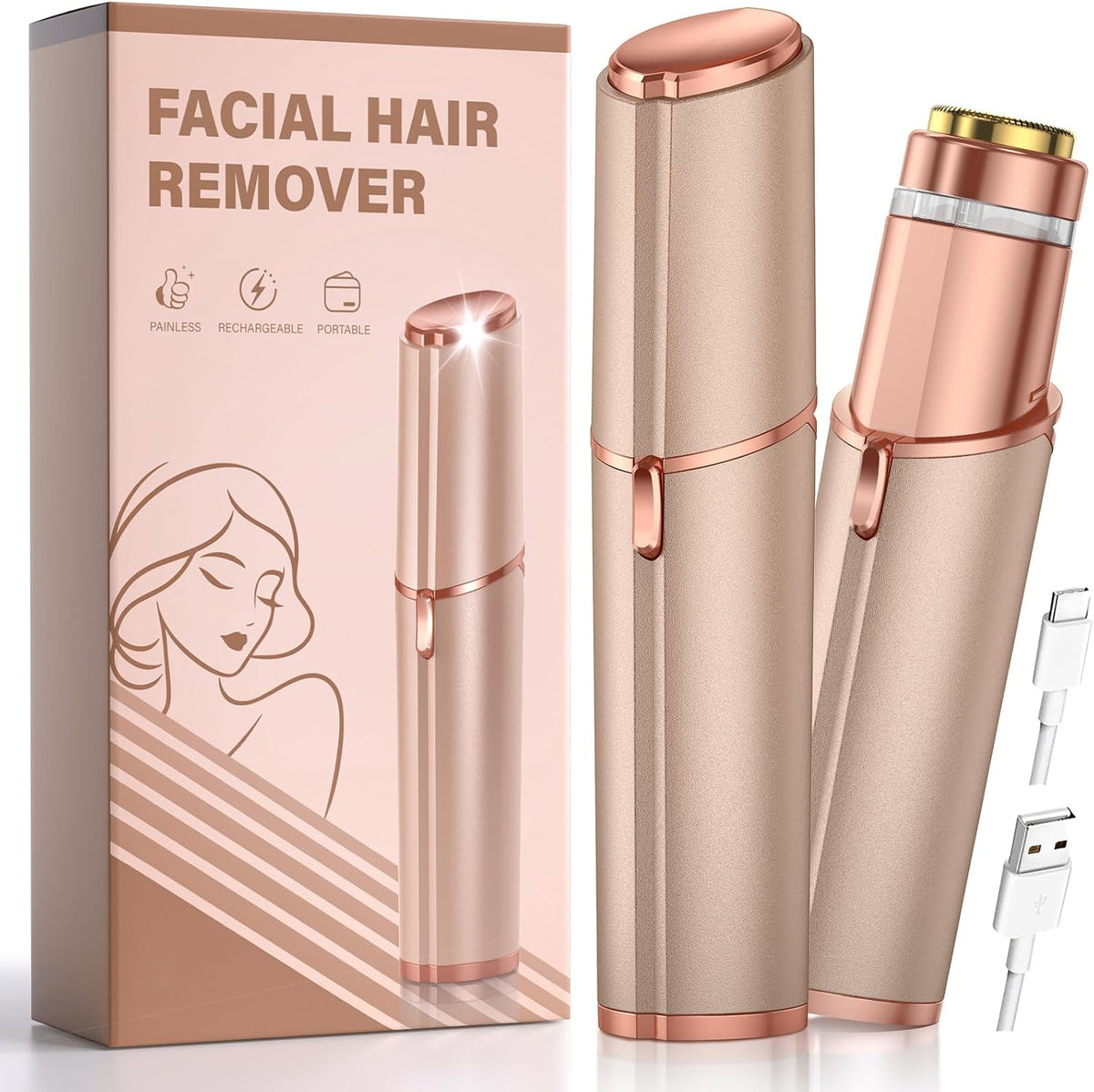 Depilación facial para mujeres: afeitadora facial eléctrica recarga...