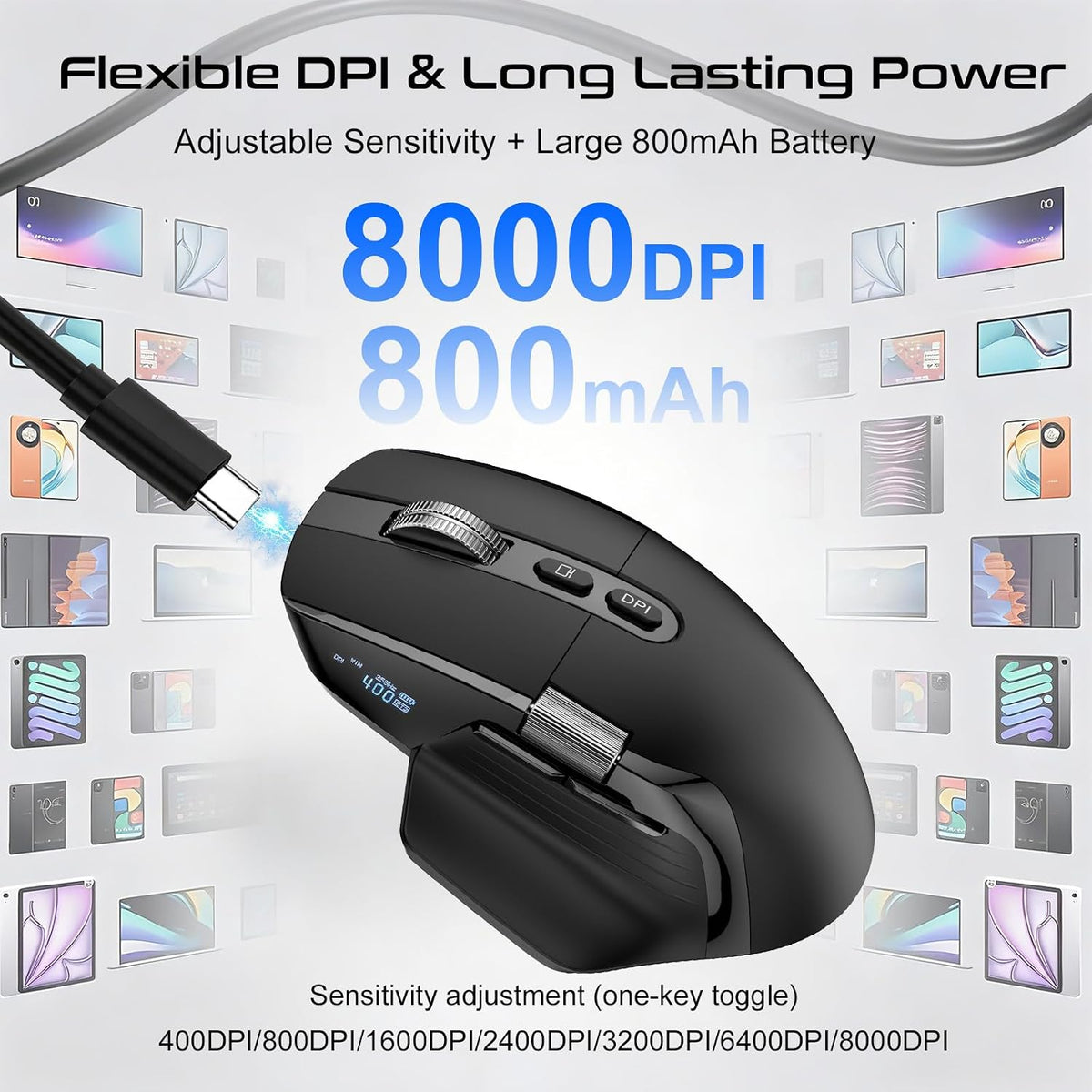TSQQST Ratón inalámbrico para laptop, mouse ergonómico de computado...