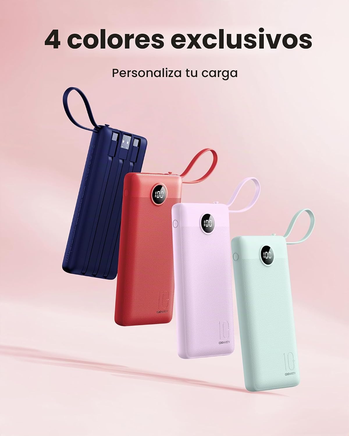 Coowisty Cargador portátil, batería externa con cables, luz de 1000...