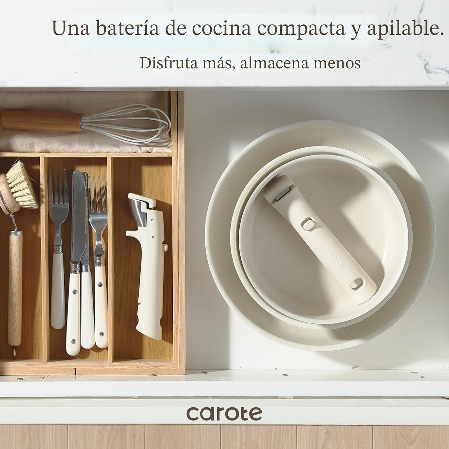CAROTE - Juego de ollas y sartenes antiadherentes, mango desmontabl...