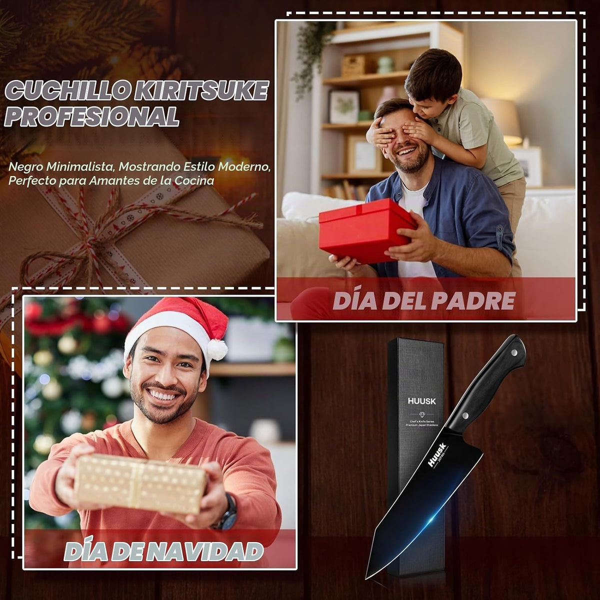 Huusk - Cuchillo de chef japonés para cocina, cuchillo Kirisuke de...