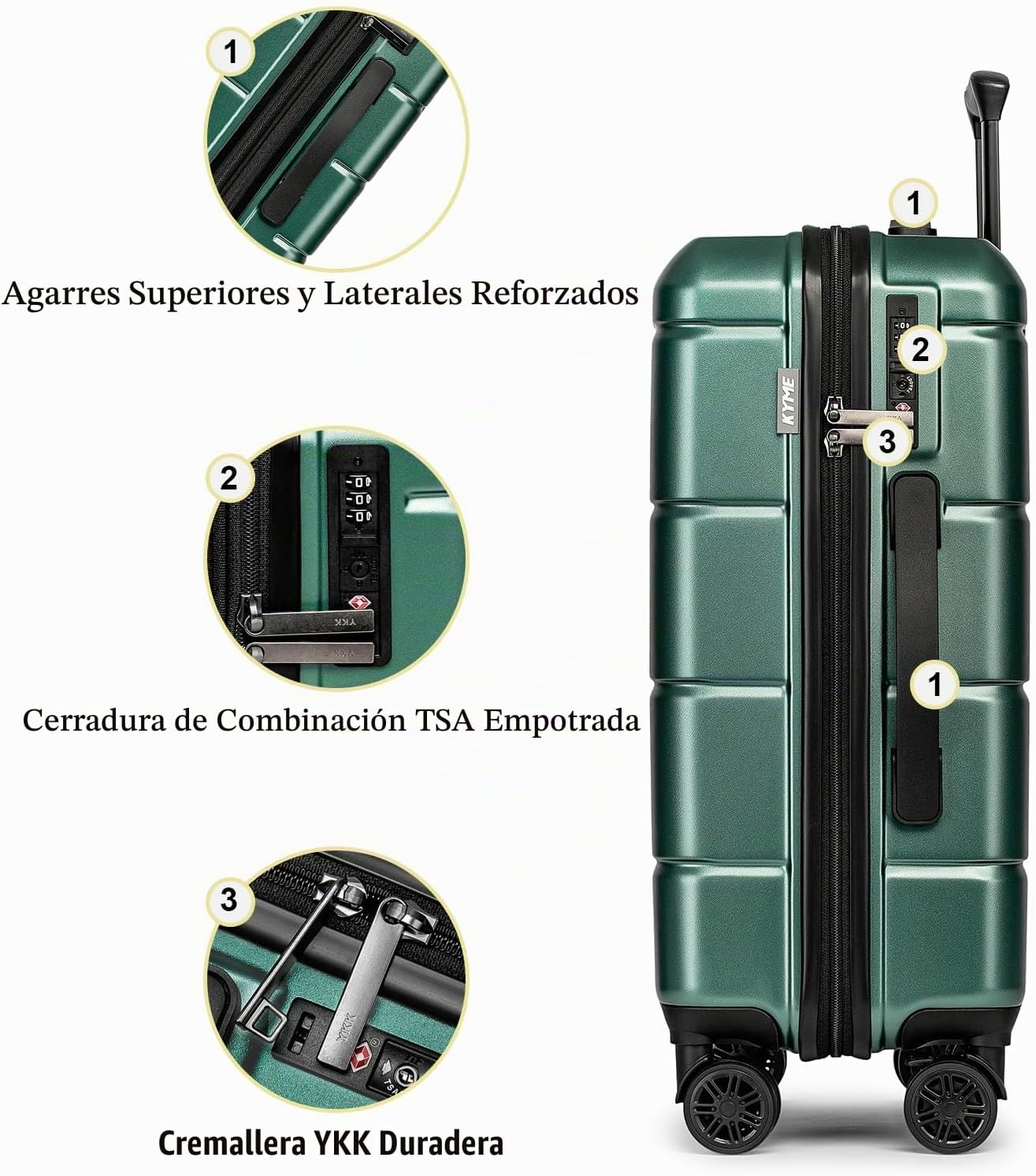 KYME Equipaje de mano de 22 x 14 x 9 aprobado por aerolíneas, malet...