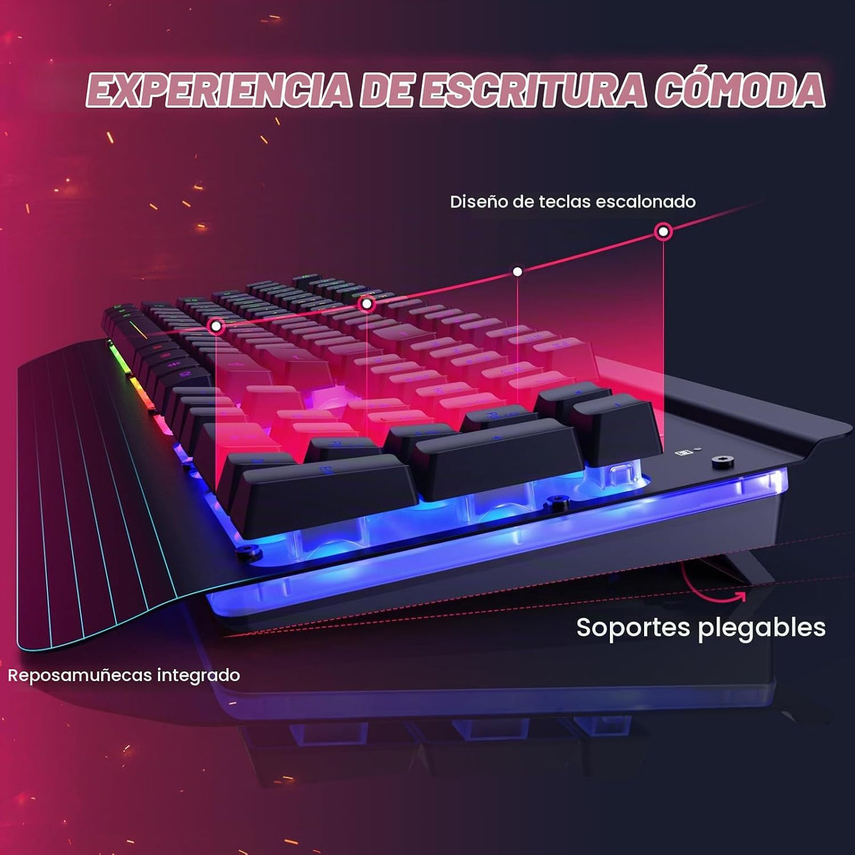 Combo de juegos con cable, 104 teclas, retroiluminación arcoíris, 4...