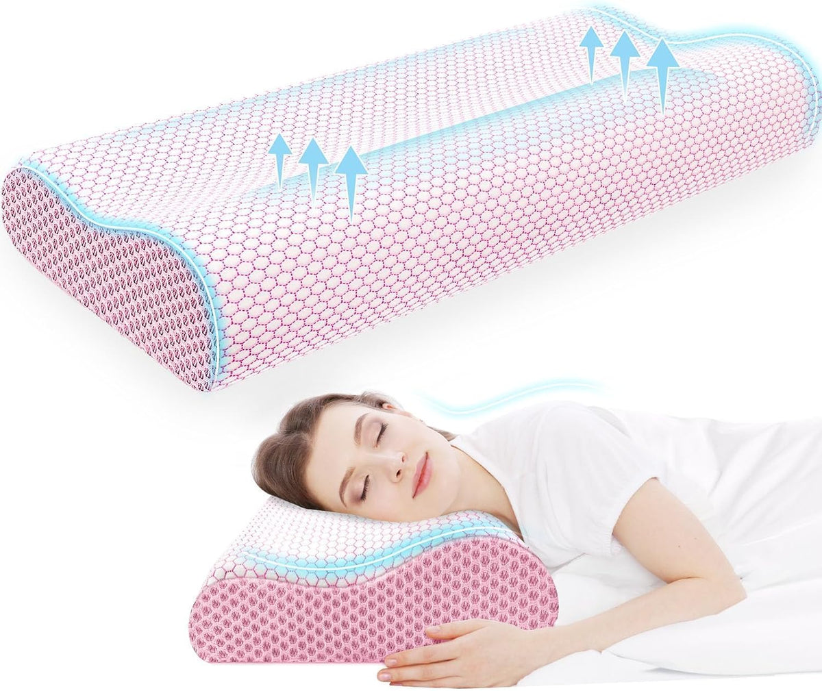 Almohada cervical ergonómica para dormir, almohada cervical rosa, t...