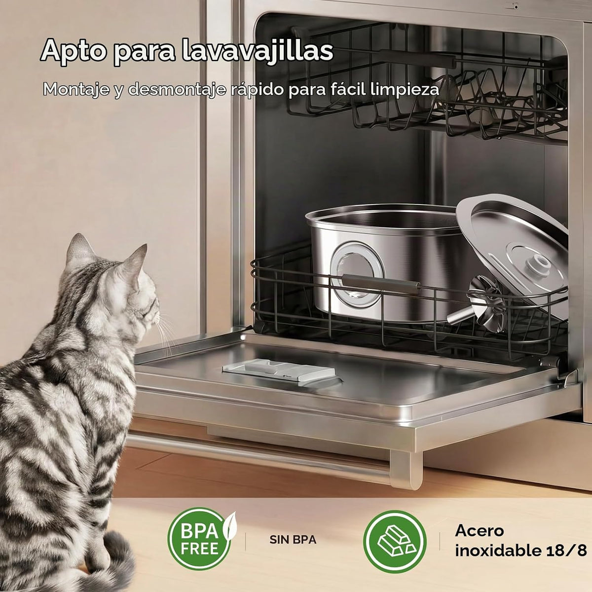 PEKTACO Fuente de agua para gatos, fuente para mascotas de acero in...