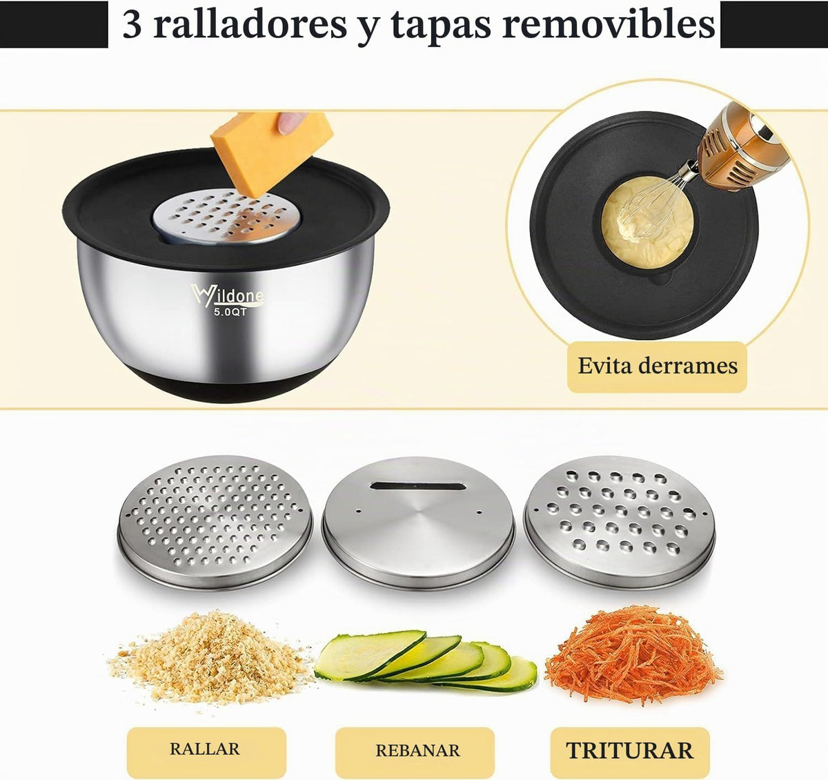 Wildone - Tazones para mezclar con tapas herméticas, juego de cuenc...