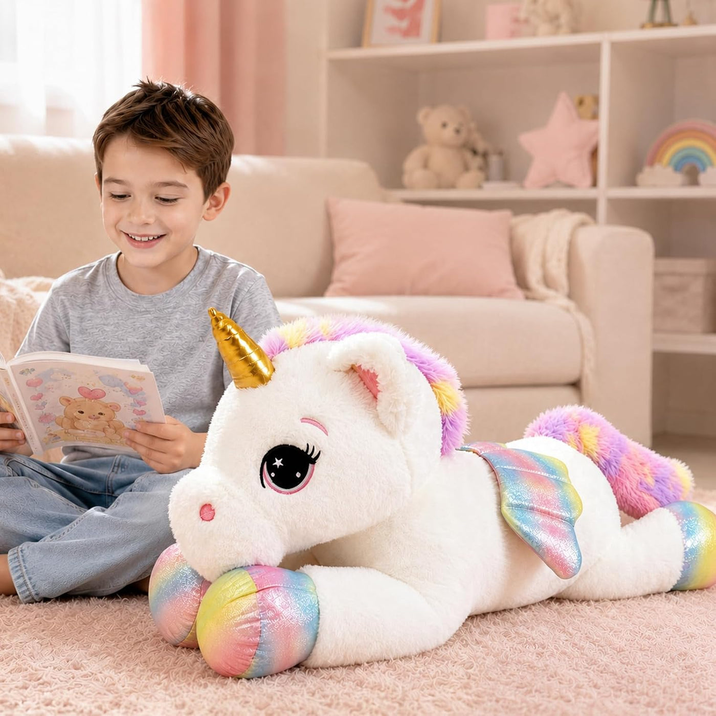 FFxiong Almohada de peluche de unicornio de 32 pulgadas, suave jugu...