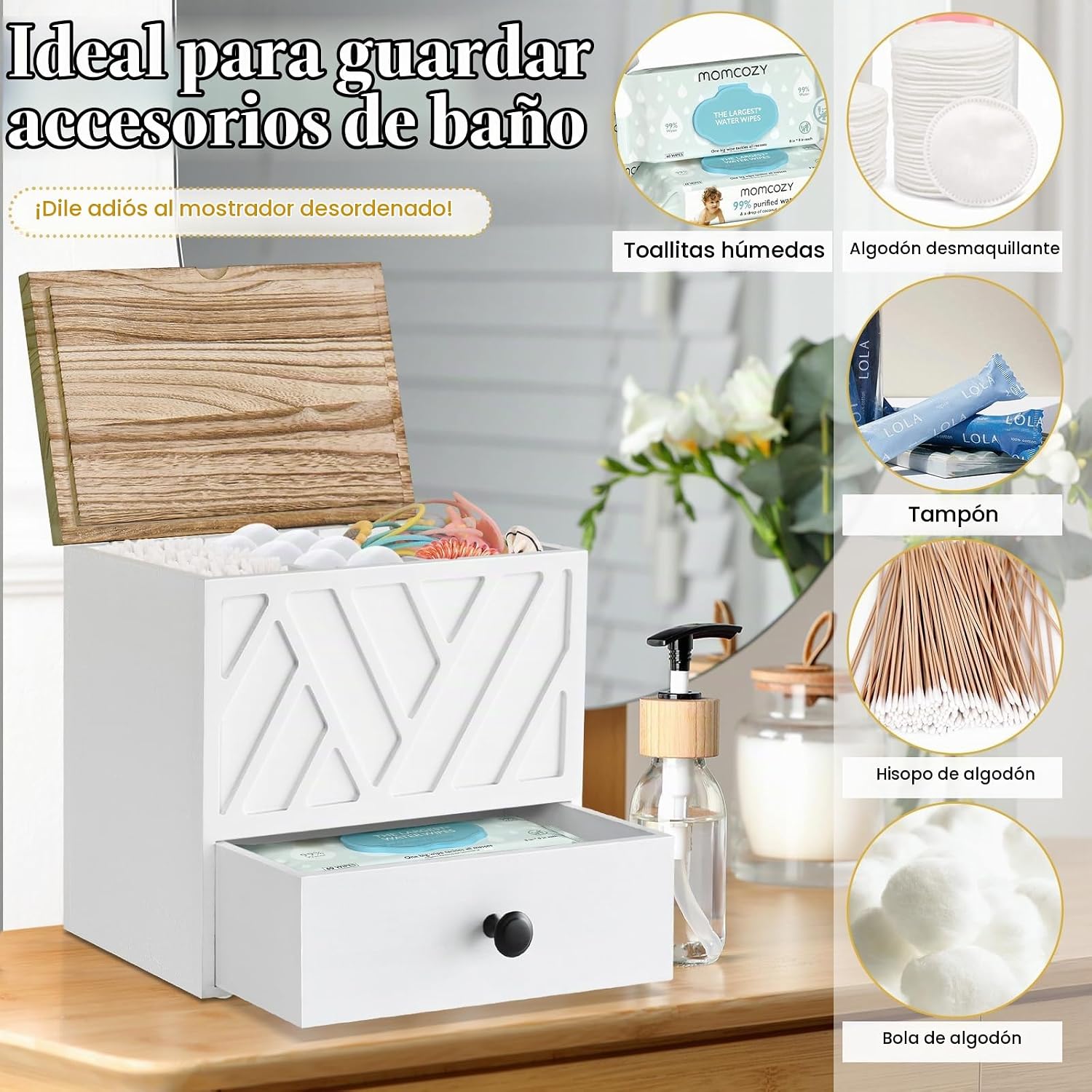 Soporte para tampones para decoración de baño, organizador de produ...