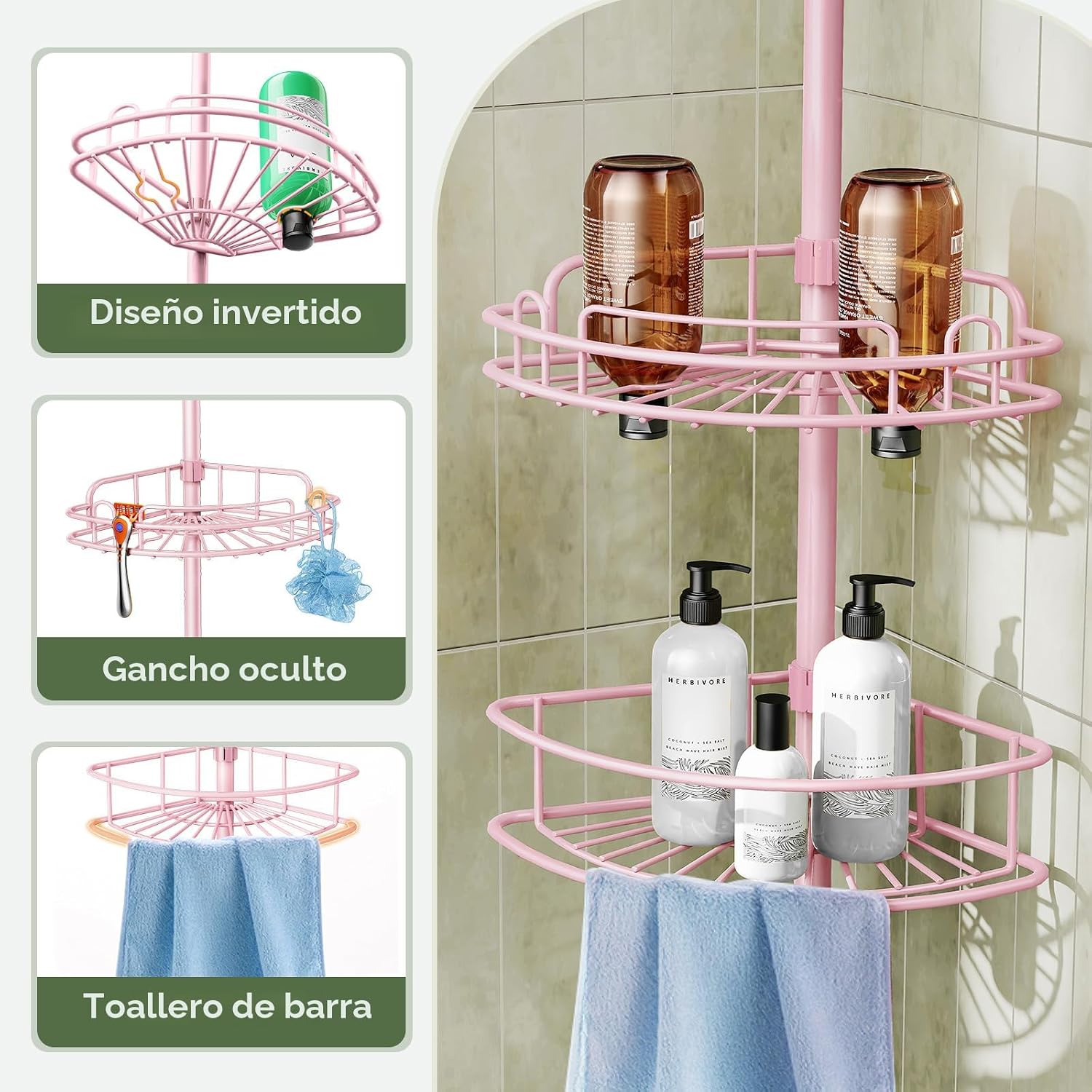 HAMITOR Organizador de Esquina para Ducha con Poste de Tensión: Est...