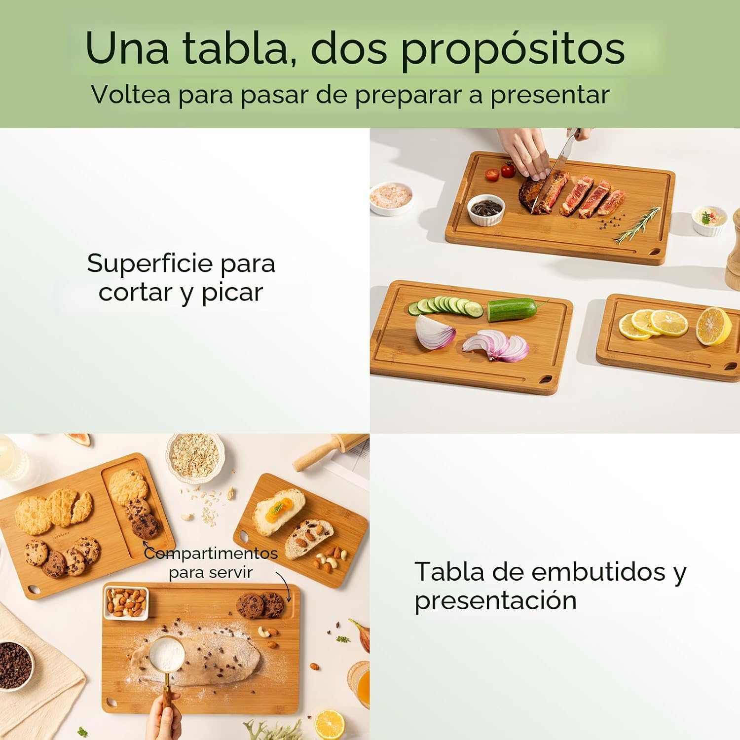 Keechee Tabla de cortar de bambú, tablas de cortar de madera durade...