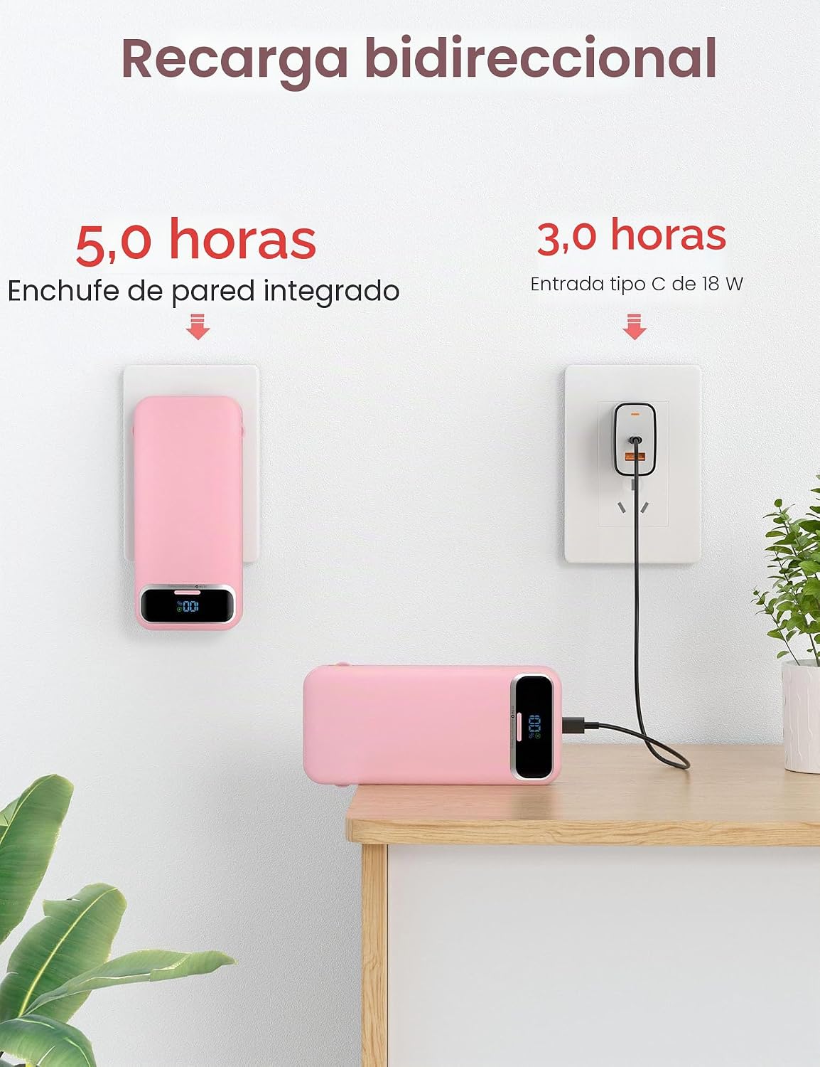 aonidi - Cargador portátil de 12000 mAh con cables integrados y enc...