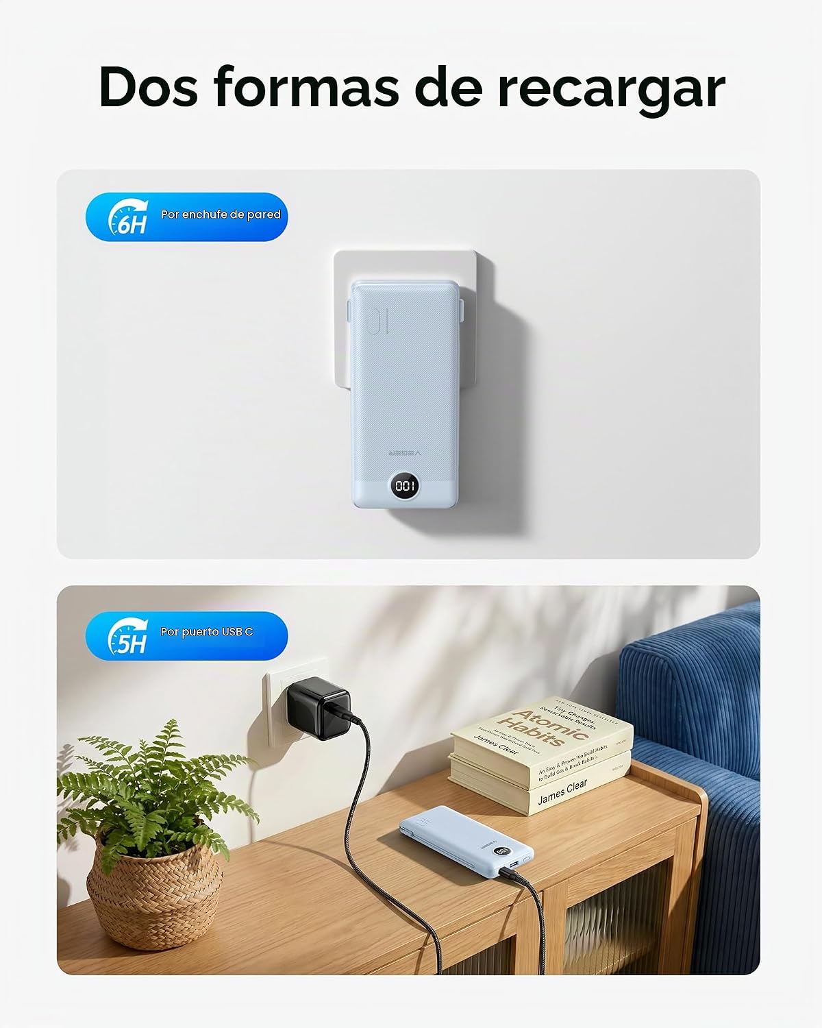VEGER Cargador portátil para iPhone, Power Bank con cables integrad...