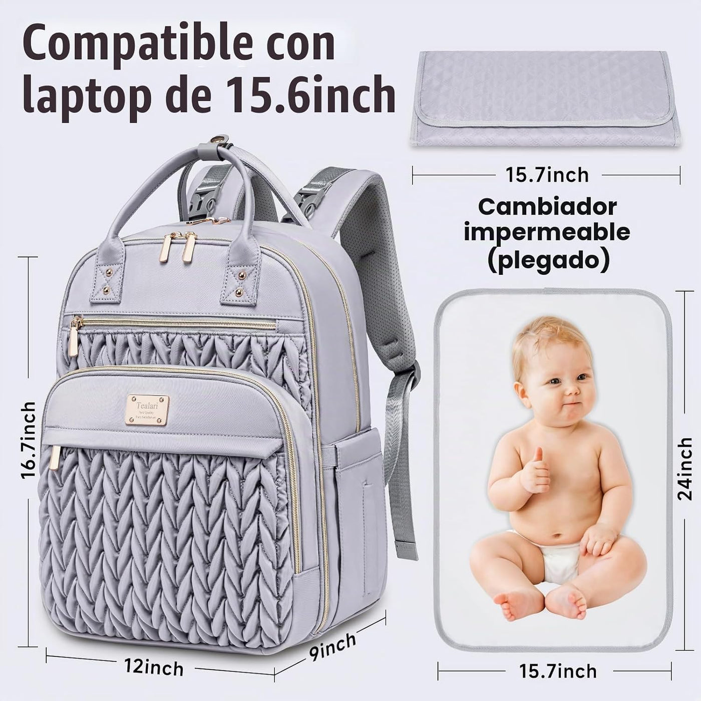 Tealari Mochila para pañales, elegante bolsa de pañales para bebé,...