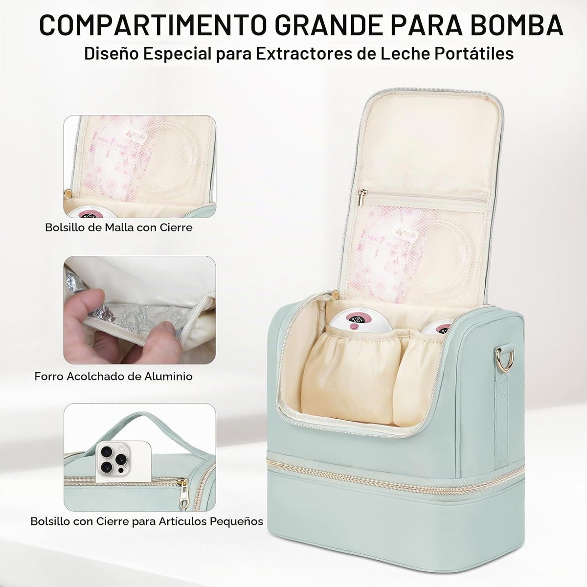 Jaffzora Bolsa de extractor de leche portátil con compartimento enf...