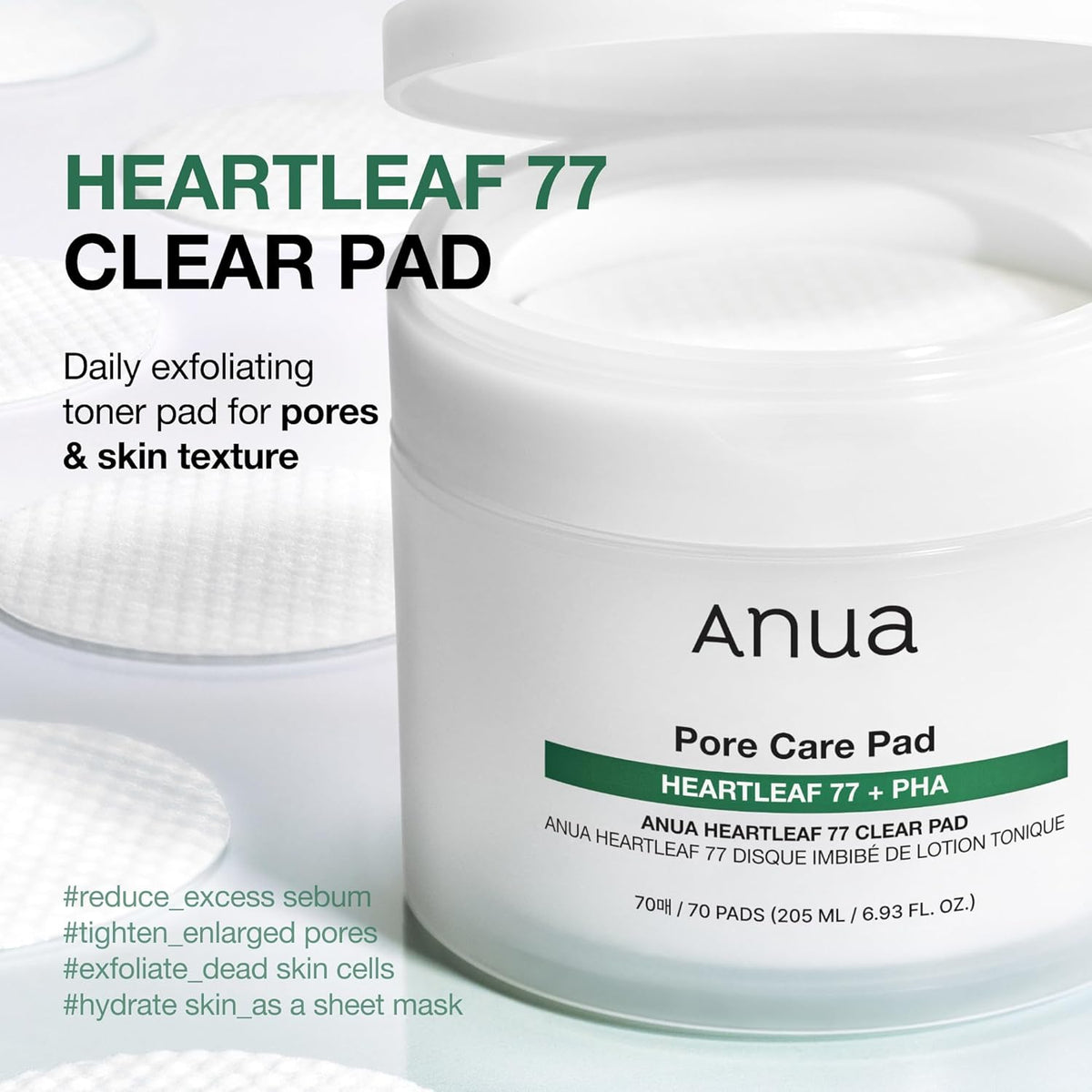 ANUA Heartleaf 77 Toner Pad 70 hojas, PHA Dead Skin Care Low pH Dai...
