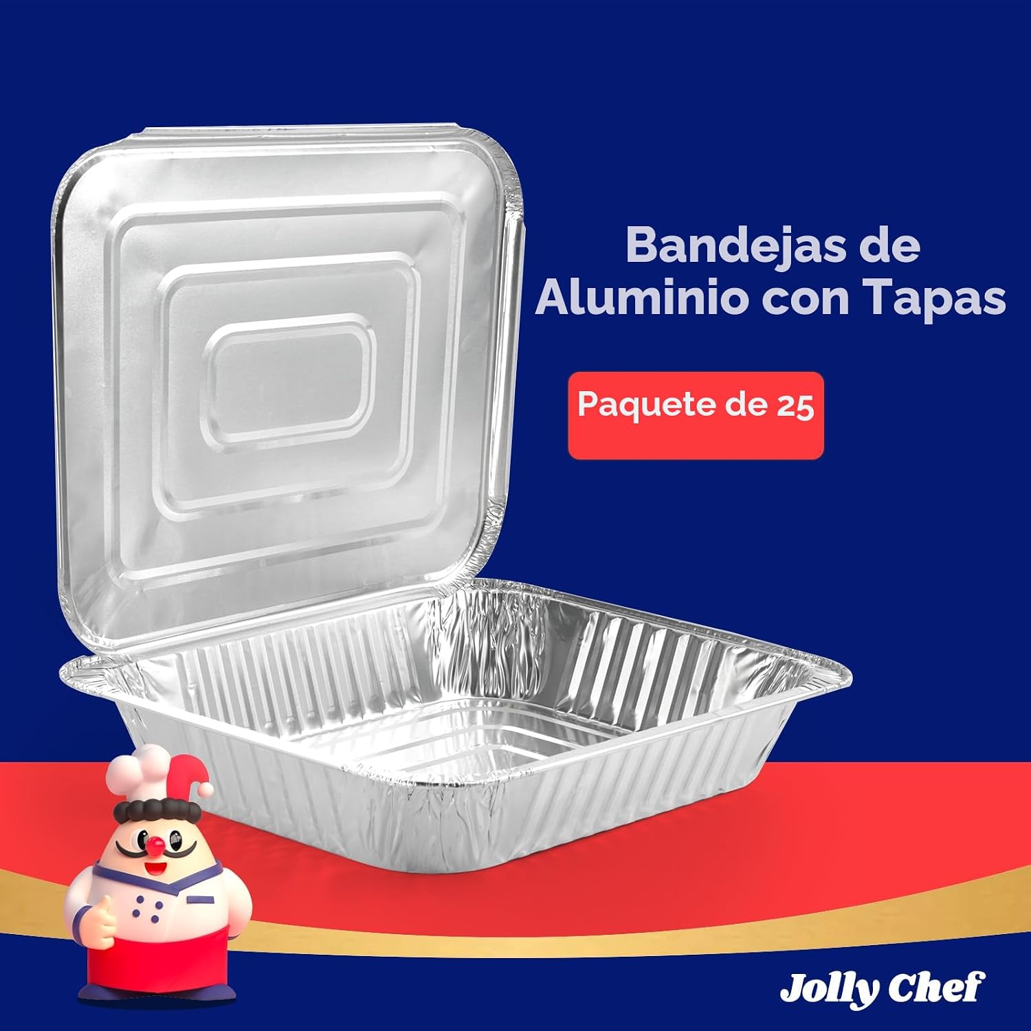 JOLLY CHEF Bandejas de aluminio de 9 x 13 con tapas (25 unidades) -...