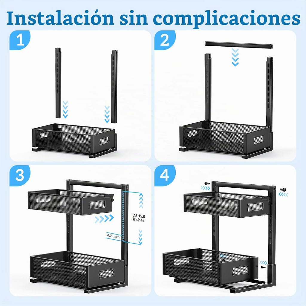 Organizador debajo del fregadero para baño y cocina, estante de alm...