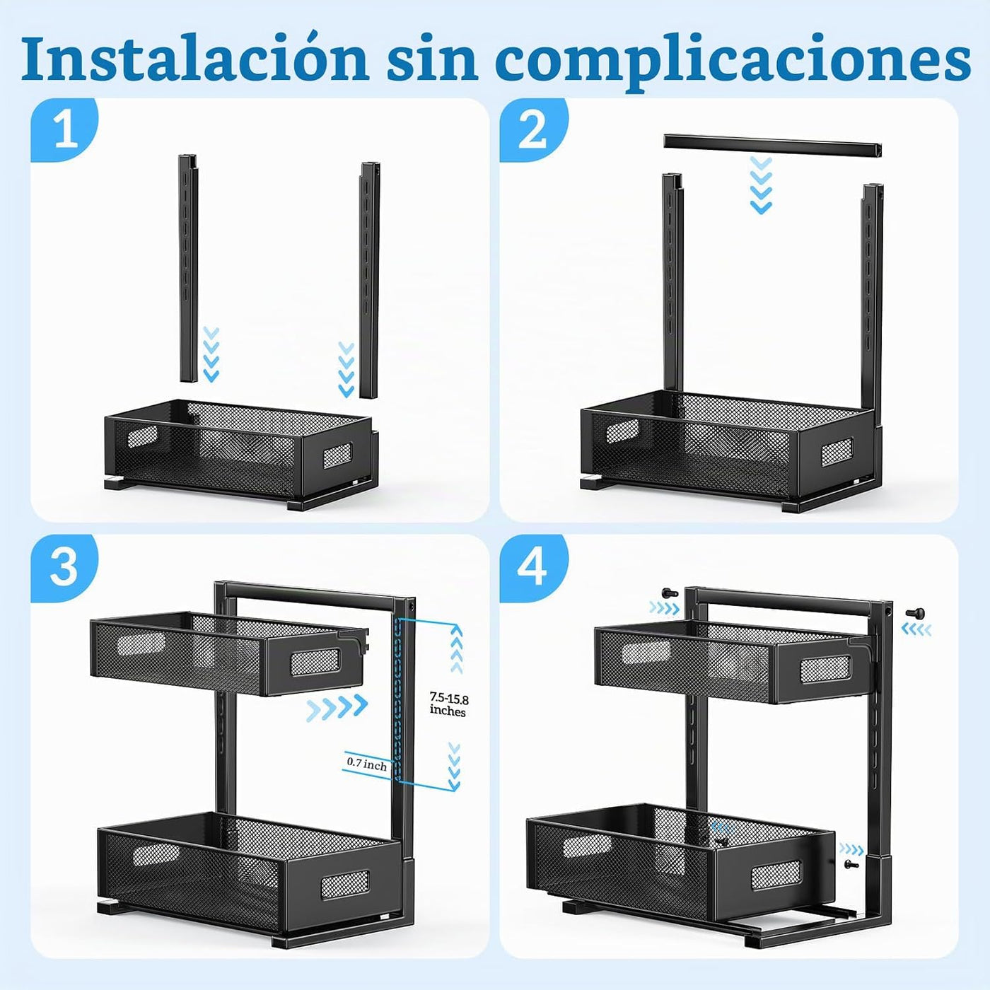 Organizador debajo del fregadero para baño y cocina, estante de alm...