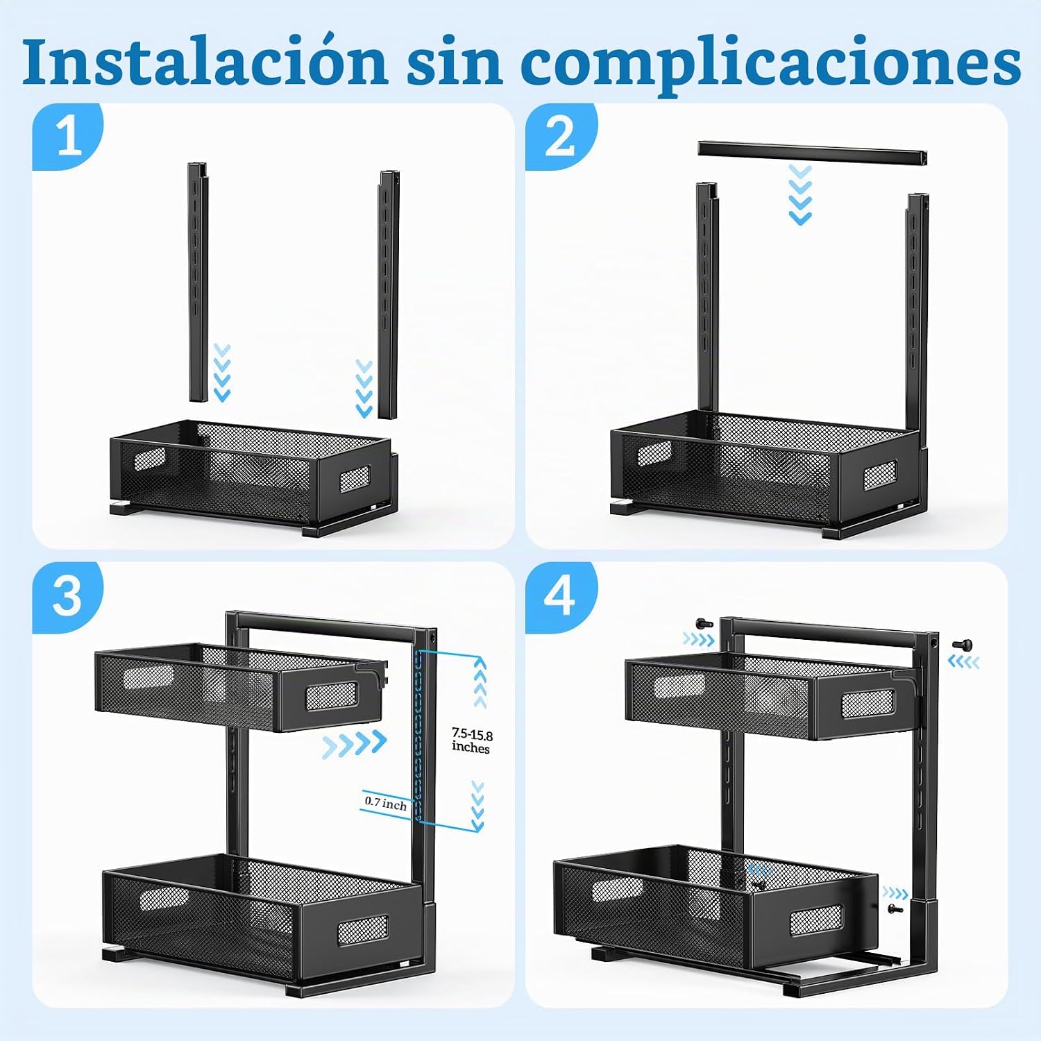 Organizador debajo del fregadero para baño y cocina, estante de alm...