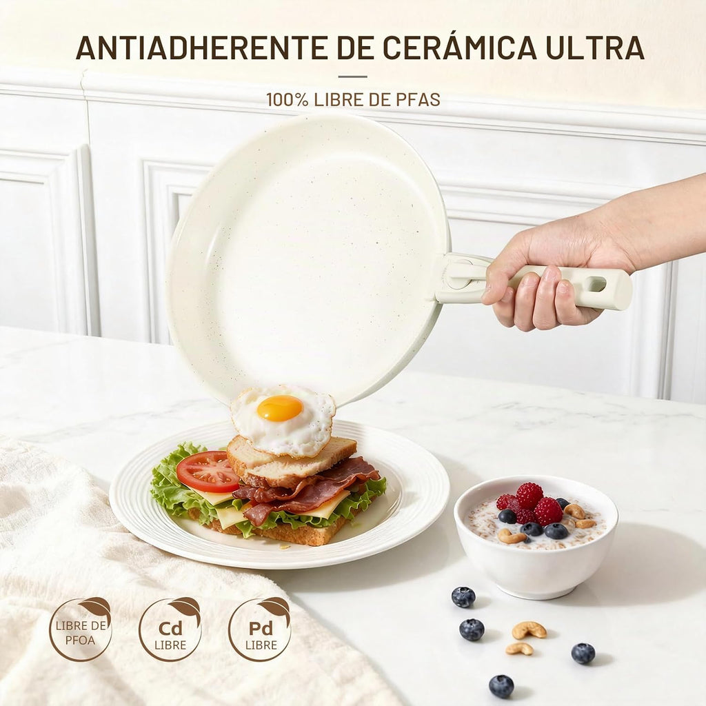Ammeloo Juego de ollas y sartenes de cerámica antiadherentes, juego...