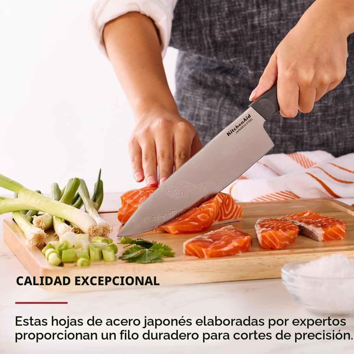 KitchenAid Juego de bloques de cuchillos naturales clásicos con afi...