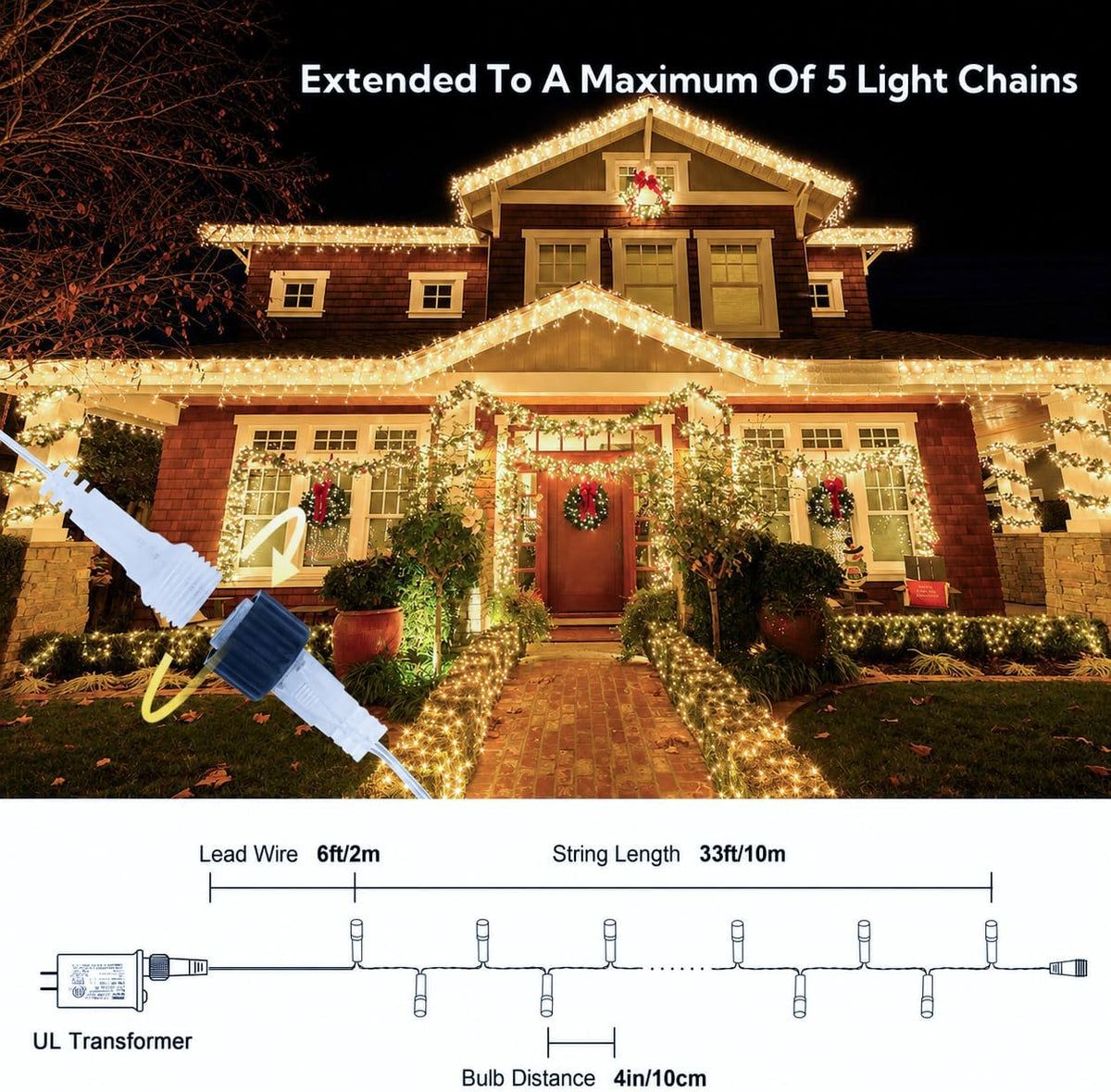 Pellimo 100 luces LED de Navidad, 33 pies de luz blanca cálida ench...