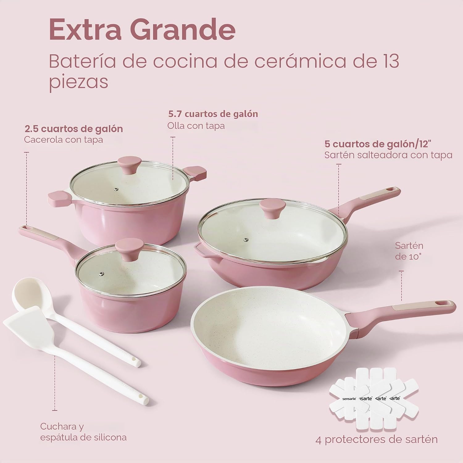 SENSARTE Juego de utensilios de cocina de cerámica antiadherente gr...