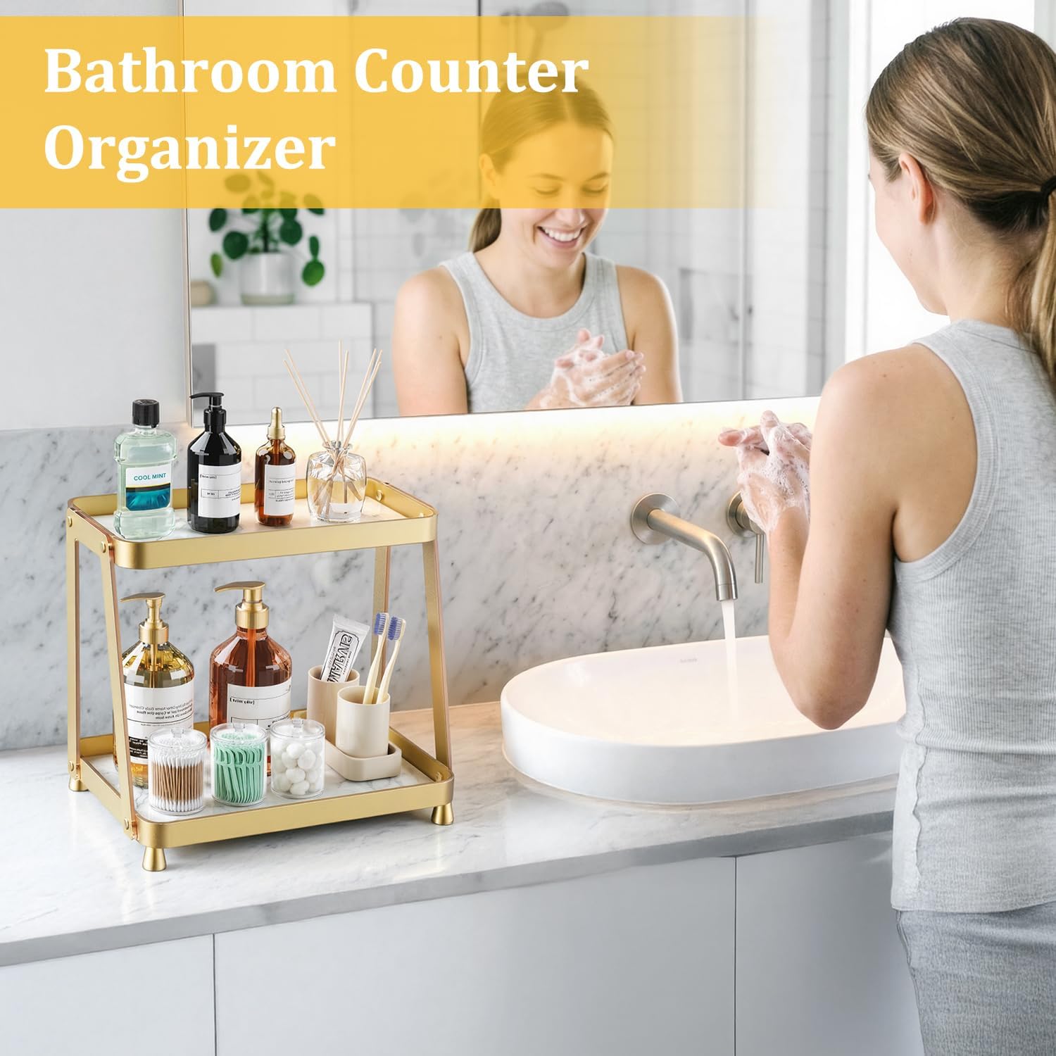 Organizador de mostrador de baño, organizador de maquillaje acrílic...