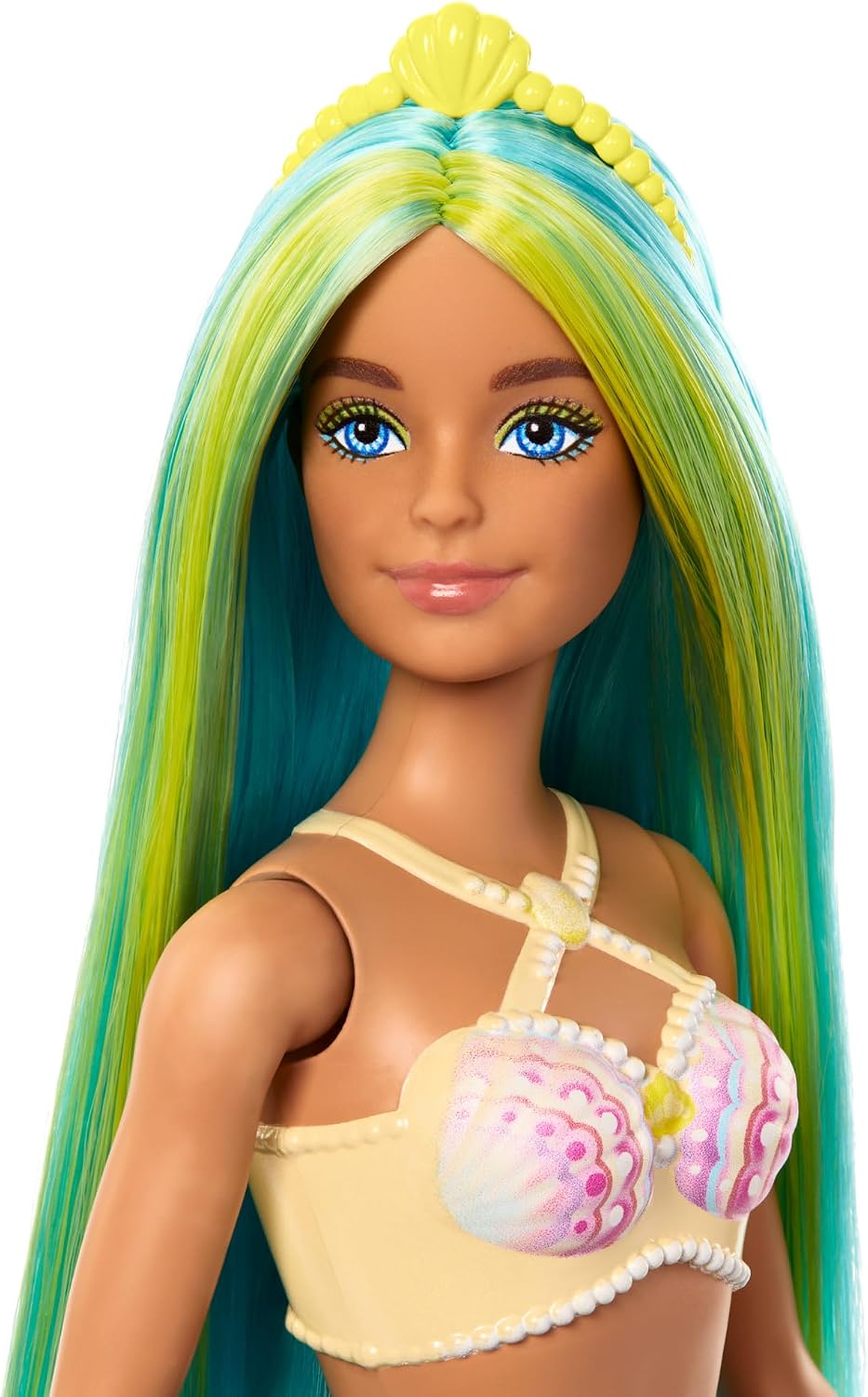Muñeca Barbie Sirena con pelo de fantasía bicolor azul y amarillo |...