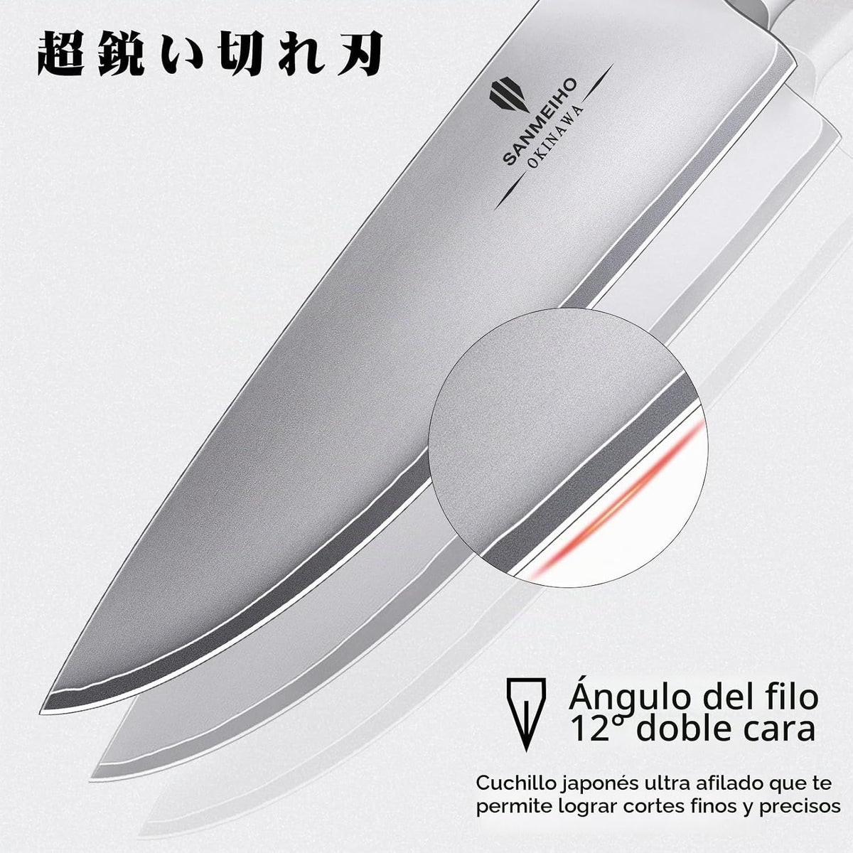 SANMEIHO Juego de cuchillos japoneses 3 piezas, acero inoxidable 10...