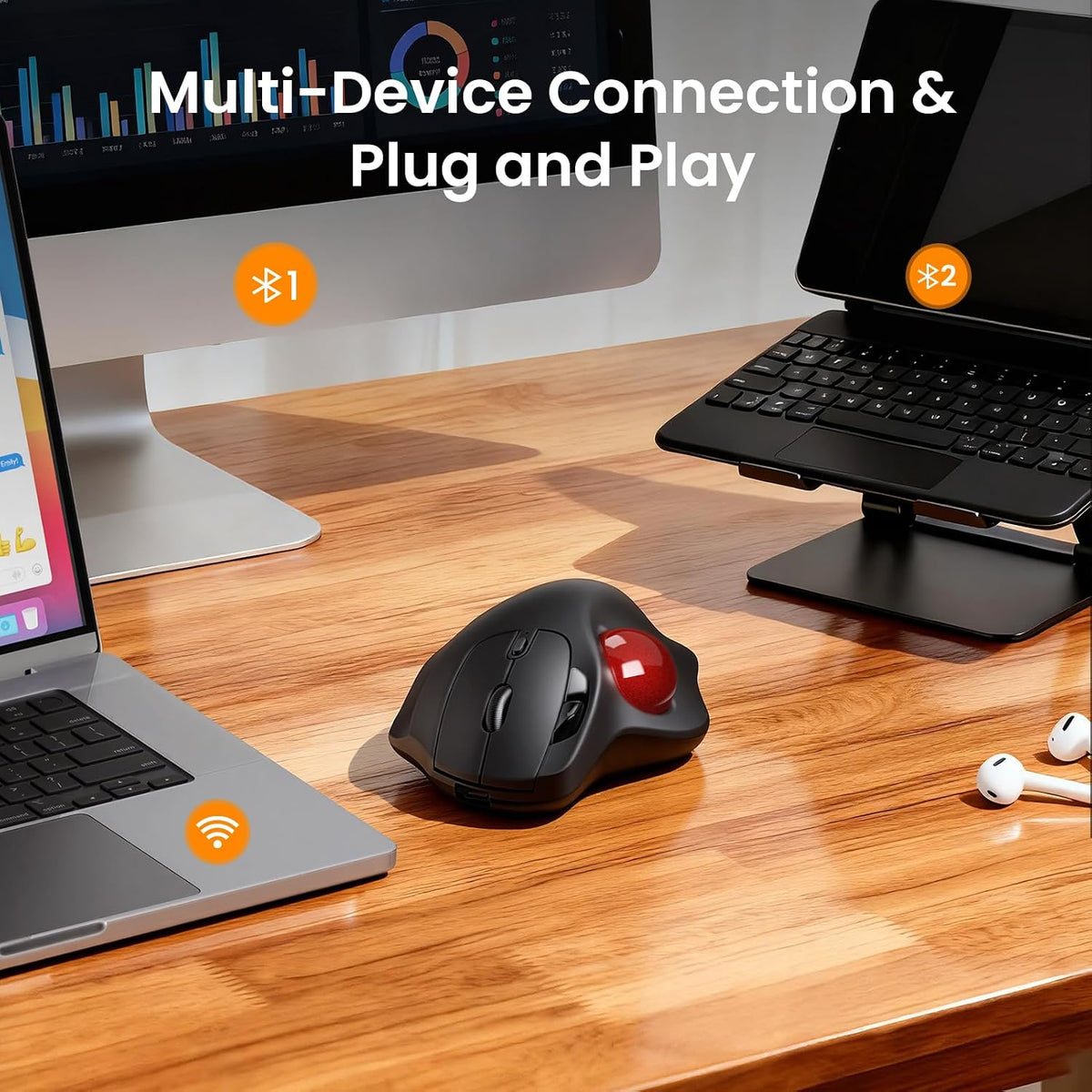 Ratón Trackball inalámbrico, dispositivos recargables del control d...