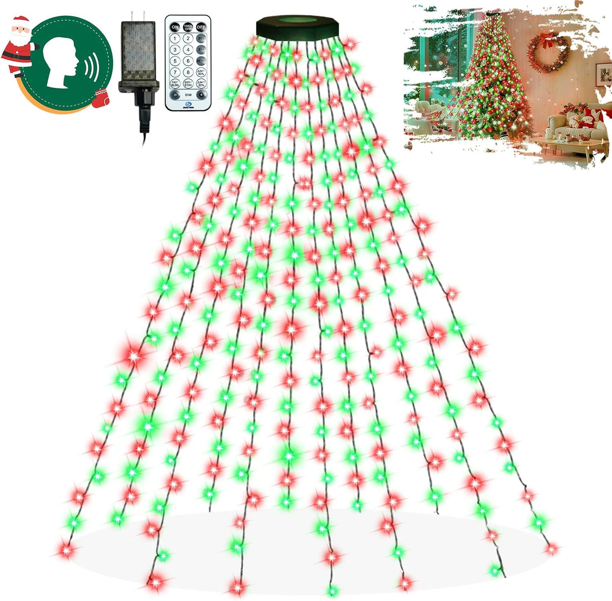 Luces para árbol de Navidad para interiores con control de voz y co...