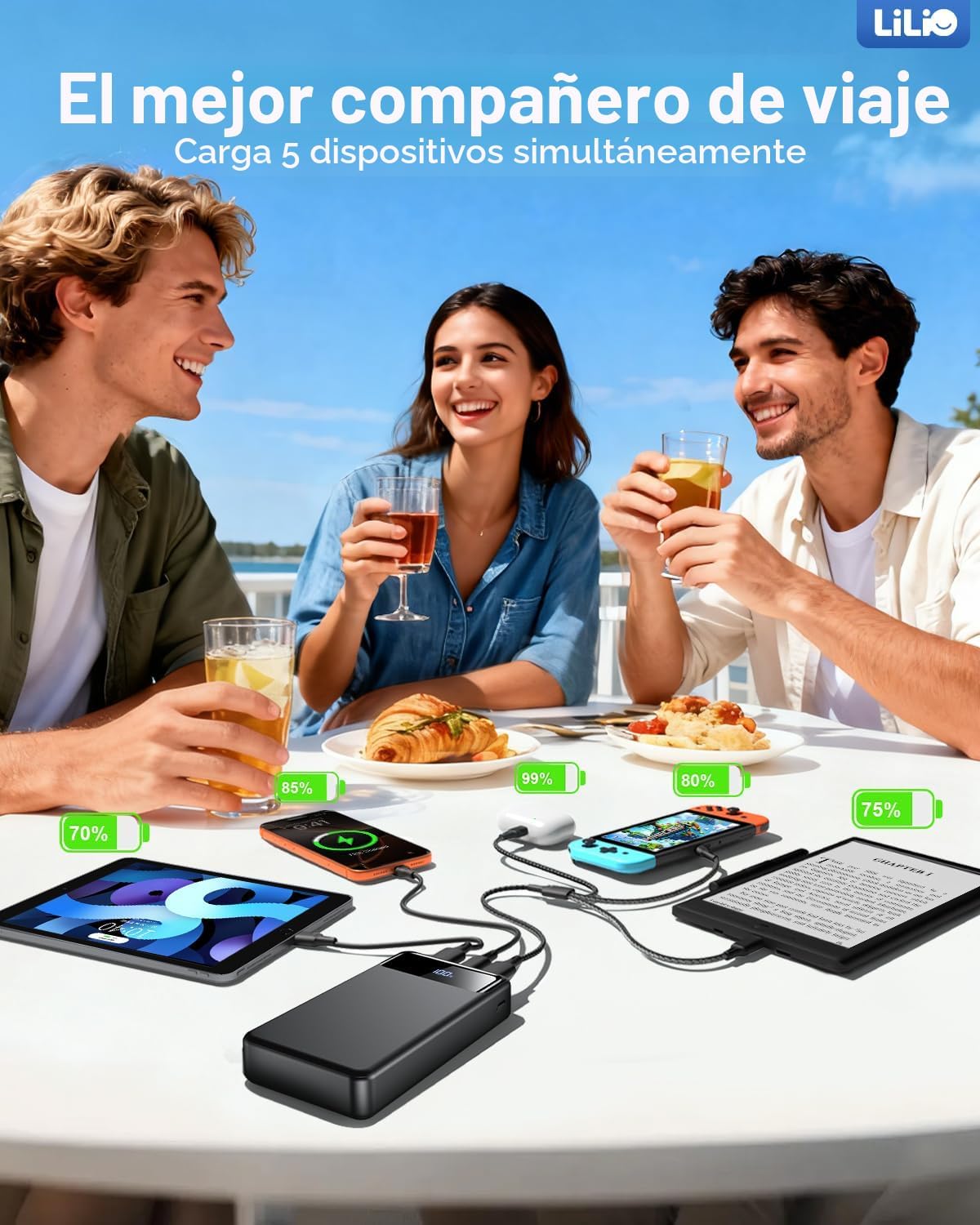 LILIO Cargador portátil 60000mAh, carga rápida de 22.5W con cable 3...
