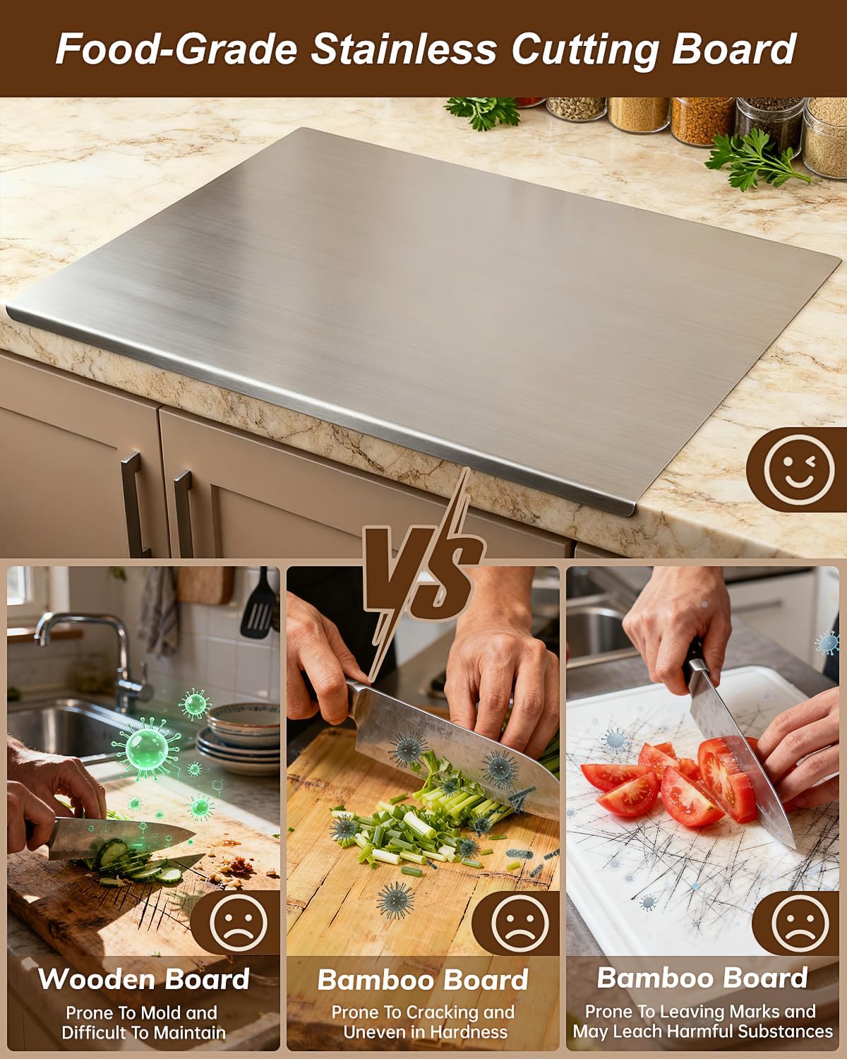 GVUHR Tabla de cortar de acero inoxidable 304 para cocina - Tabla d...