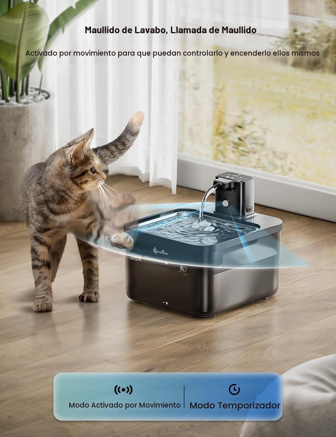 DownyPaws Fuente de agua para gatos sin cable, fuente para mascotas...