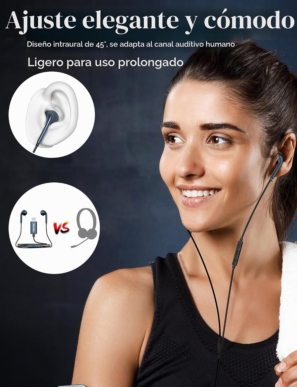 Auriculares USB con micrófono para PC con cable, auriculares USB-A...